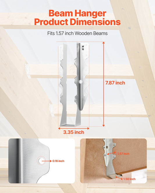 50 Pcs Rustproof Joist Hangers with Rafter Hurricane Ties, 1.57x1.50x7.83", Ideal for Floor Deck, Ceiling Trusses, Enhanced Structural Support