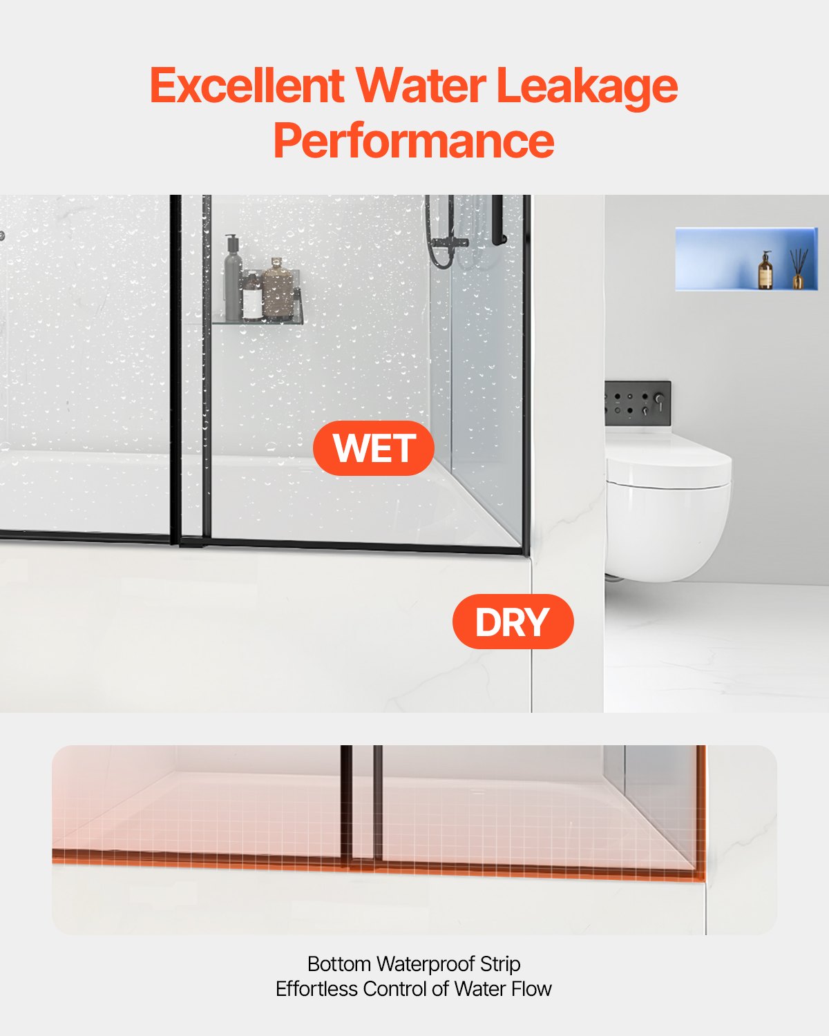 Frameless Double Sliding Bathtub Door, 56-60x60 in, Clear Tempered Glass, Black Finish, Stainless Steel Handle, Waterproof Seal