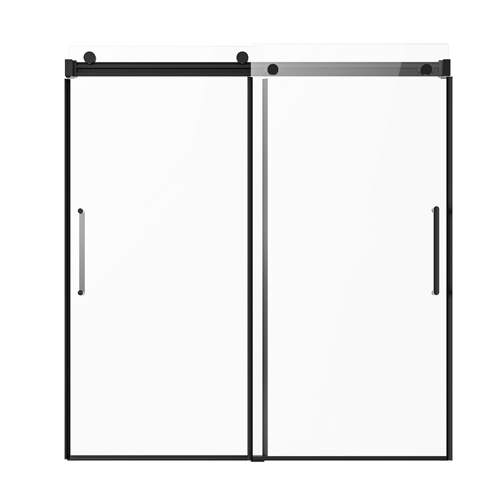 Frameless Double Sliding Bathtub Door, 56-60x60 in, Clear Tempered Glass, Black Finish, Stainless Steel Handle, Waterproof Seal