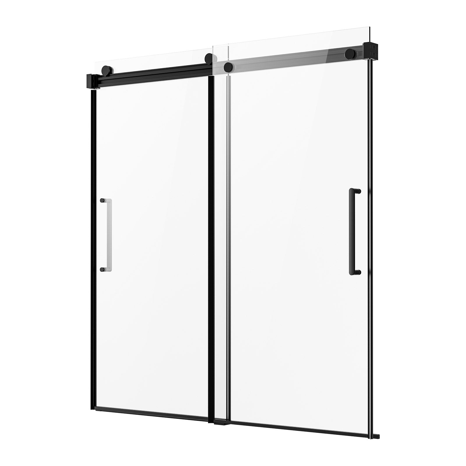 Frameless Double Sliding Bathtub Door, 56-60x60 in, Clear Tempered Glass, Black Finish, Stainless Steel Handle, Waterproof Seal
