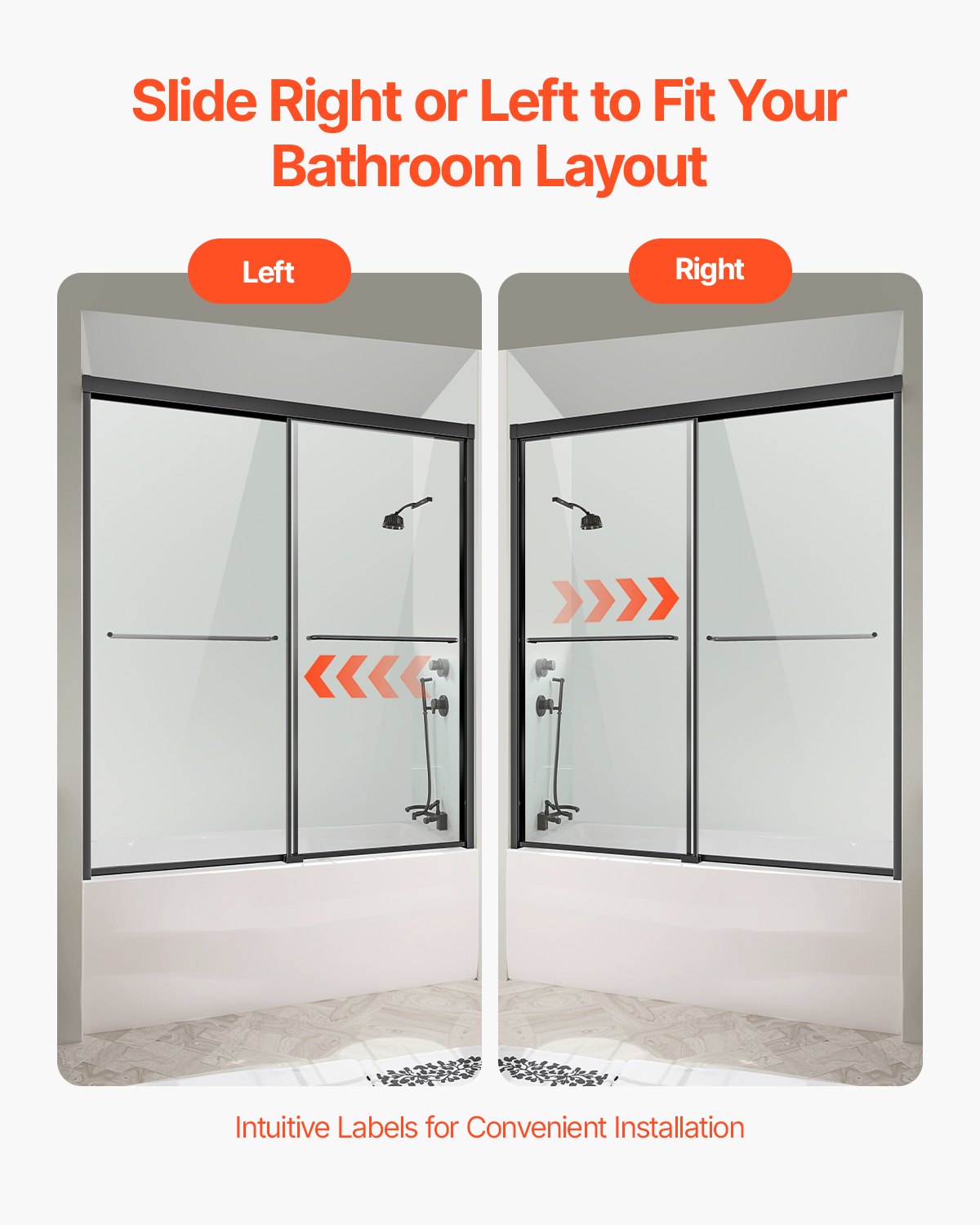 Semi-Frameless Double Sliding Bathtub Shower Door, 56-60 in. W x 60 in. H, Shatterproof Tempered Glass, Black Finish, Stainless Steel Handle, Water-Repellent Coating, Easy Installation, Convenient Towel Rack, Aluminum Track