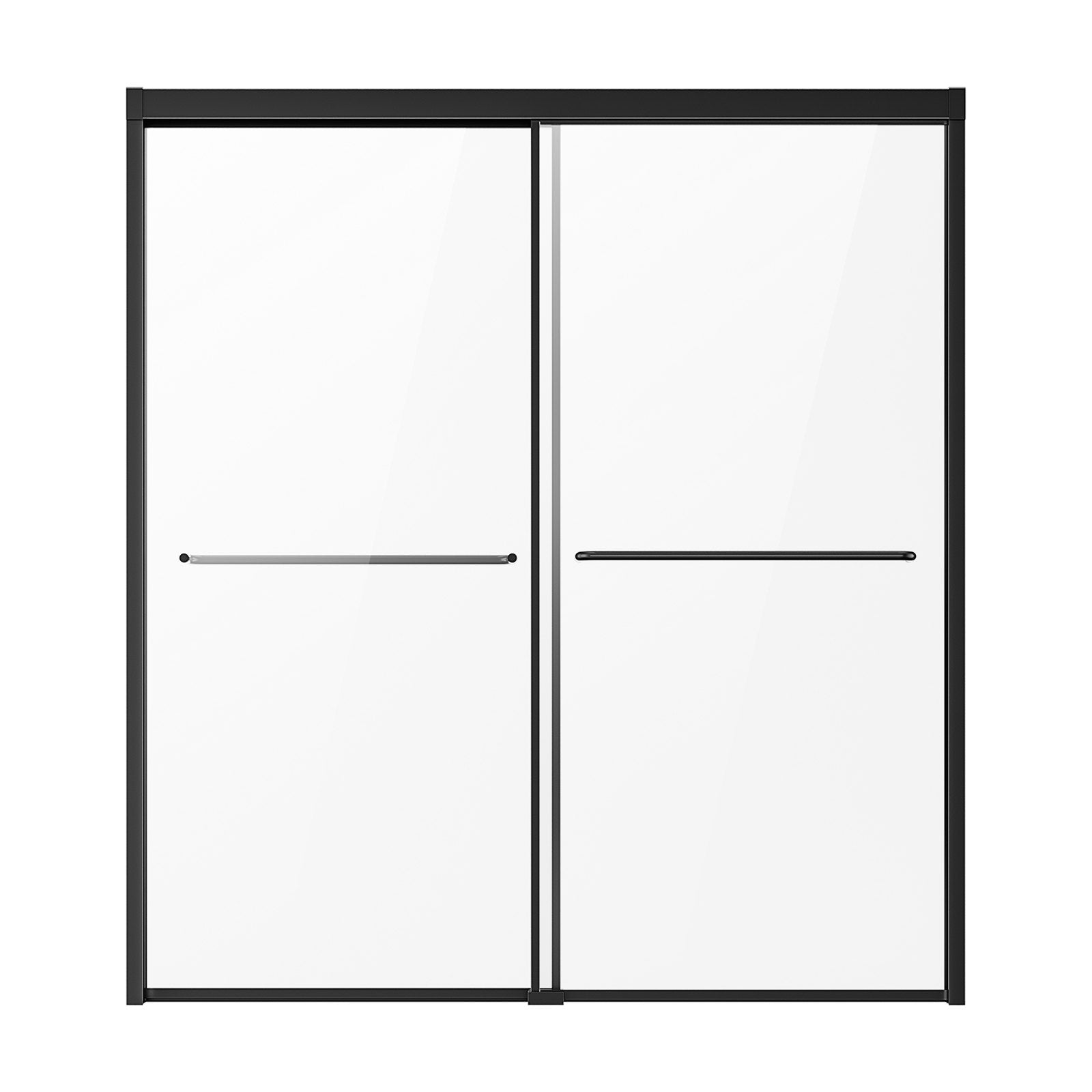 Semi-Frameless Double Sliding Bathtub Shower Door, 56-60 in. W x 60 in. H, Shatterproof Tempered Glass, Black Finish, Stainless Steel Handle, Water-Repellent Coating, Easy Installation, Convenient Towel Rack, Aluminum Track