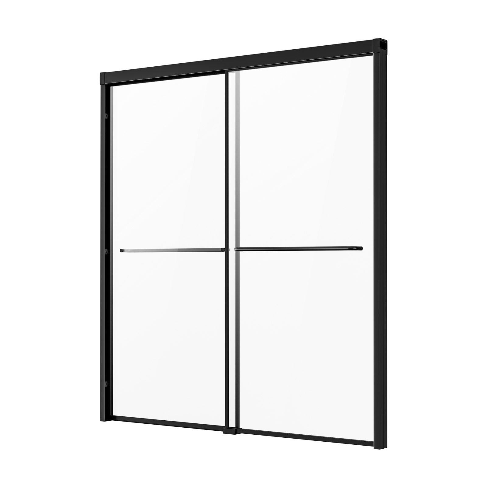 Semi-Frameless Double Sliding Bathtub Shower Door, 56-60 in. W x 60 in. H, Shatterproof Tempered Glass, Black Finish, Stainless Steel Handle, Water-Repellent Coating, Easy Installation, Convenient Towel Rack, Aluminum Track