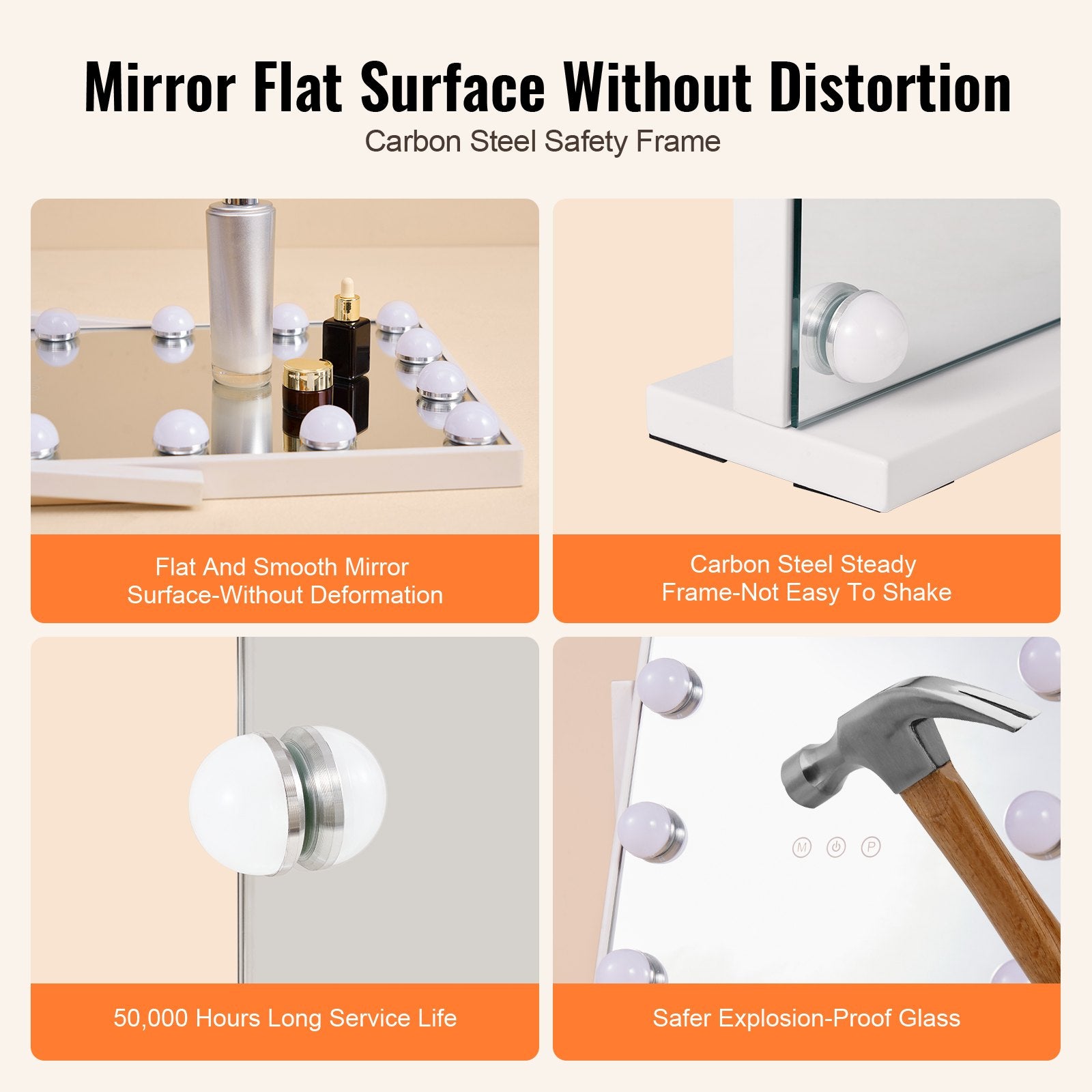 Hollywood Vanity Mirror with 12 Dimmable Bulbs, 3 Color Modes, 5X Magnification, 360° Rotation, Touch Control, White, Eco-Friendly Design