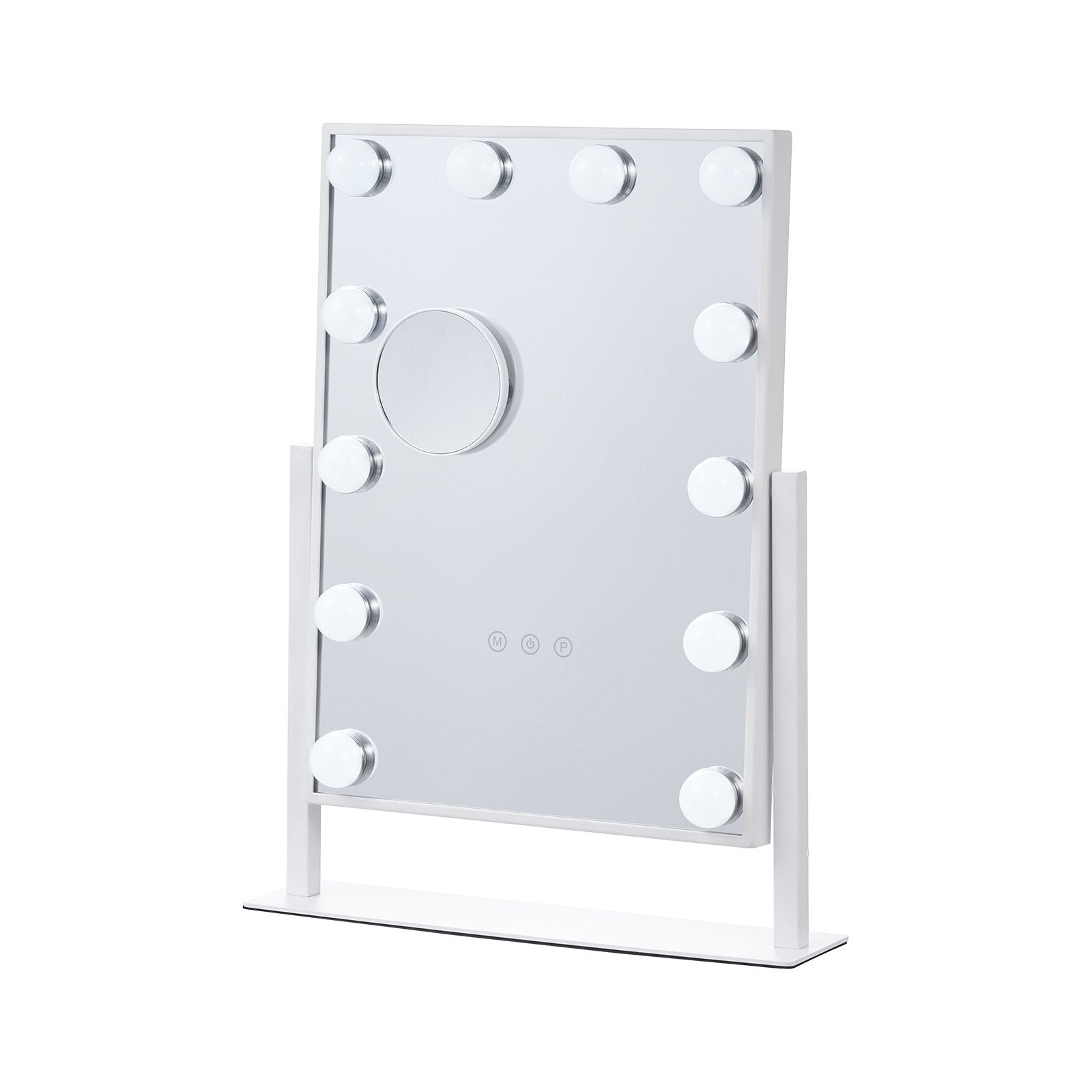 Hollywood Vanity Mirror with 12 Dimmable Bulbs, 3 Color Modes, 5X Magnification, 360° Rotation, Touch Control, White, Eco-Friendly Design