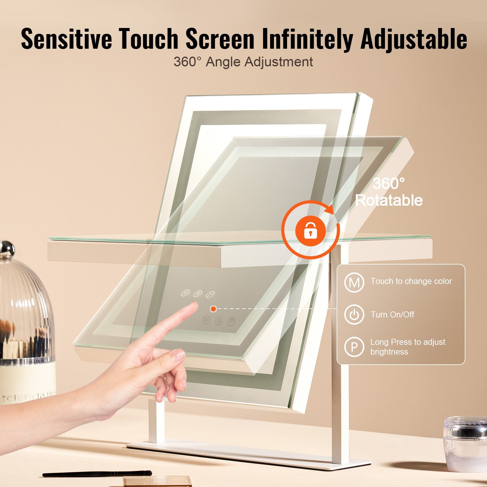 Enhanced Vanity Mirror with LED Lights, 3 Color Modes, 5X Magnification & Smart Touch; 360° Rotation, Adjustable Brightness, Eco-friendly Design, White