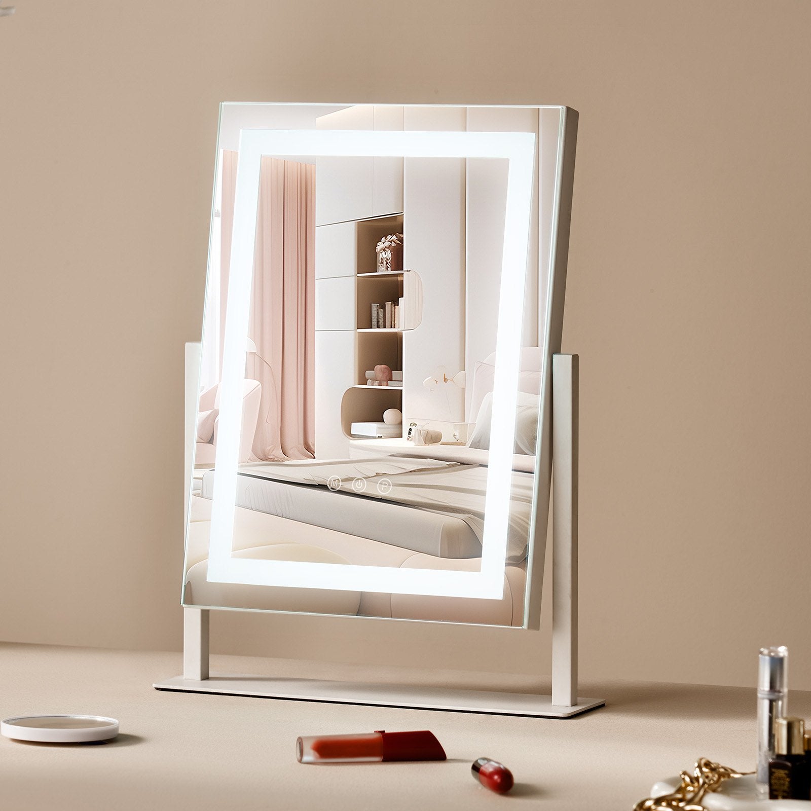 Enhanced Vanity Mirror with LED Lights, 3 Color Modes, 5X Magnification & Smart Touch; 360° Rotation, Adjustable Brightness, Eco-friendly Design, White