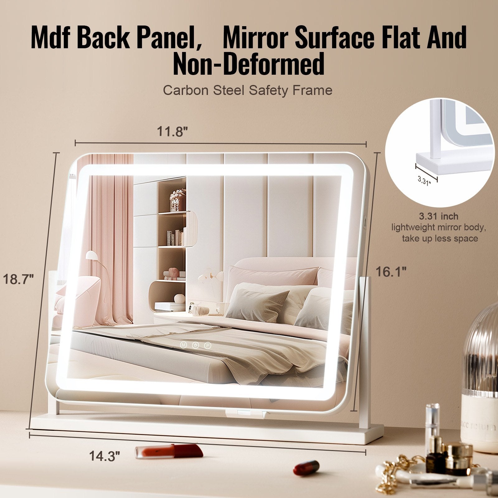White Vanity Mirror with LED Lights, 5X Magnification, USB & Touch Control, 360° Rotation, Adjustable Brightness, 3 Color Modes