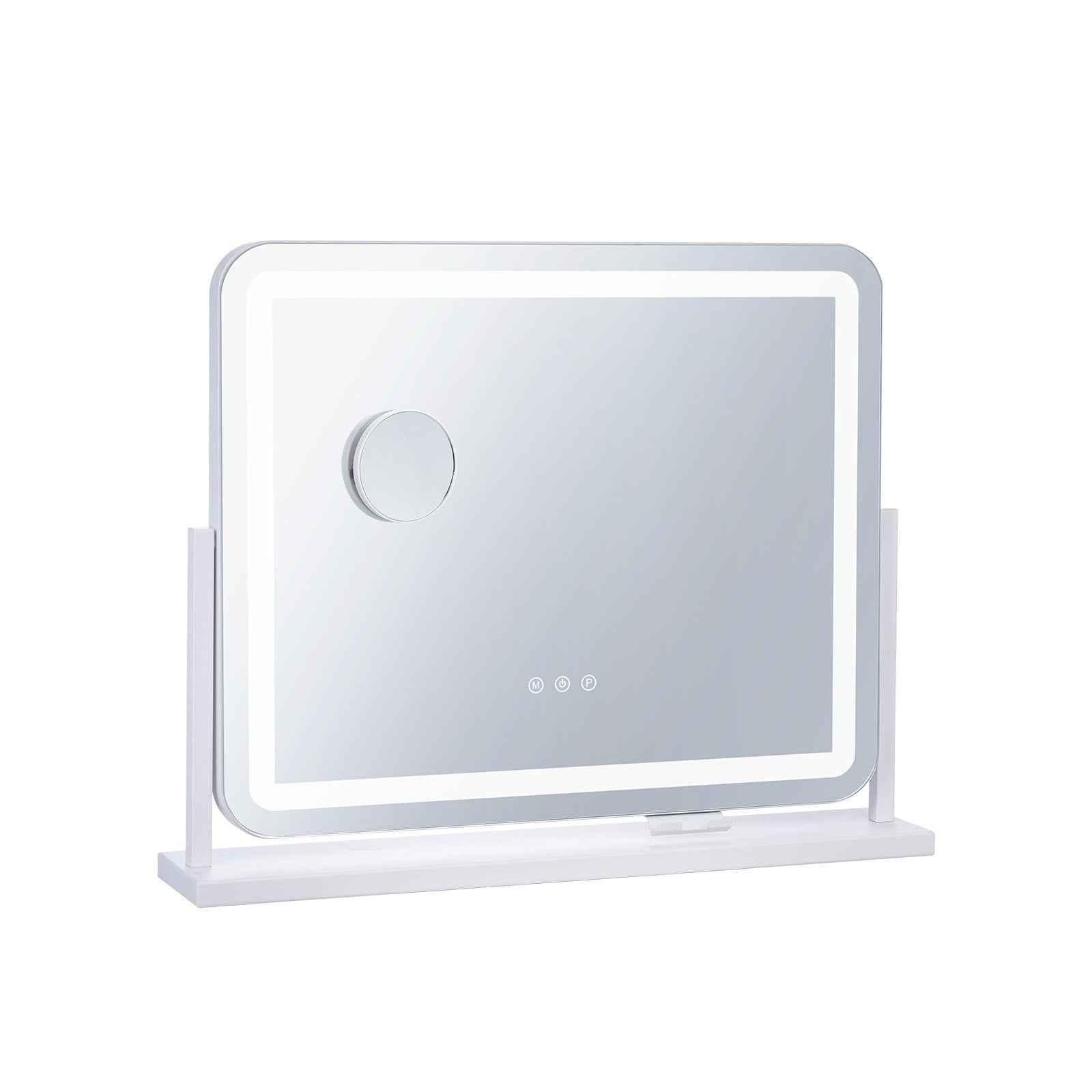 White Vanity Mirror with LED Lights, 5X Magnification, USB & Touch Control, 360° Rotation, Adjustable Brightness, 3 Color Modes
