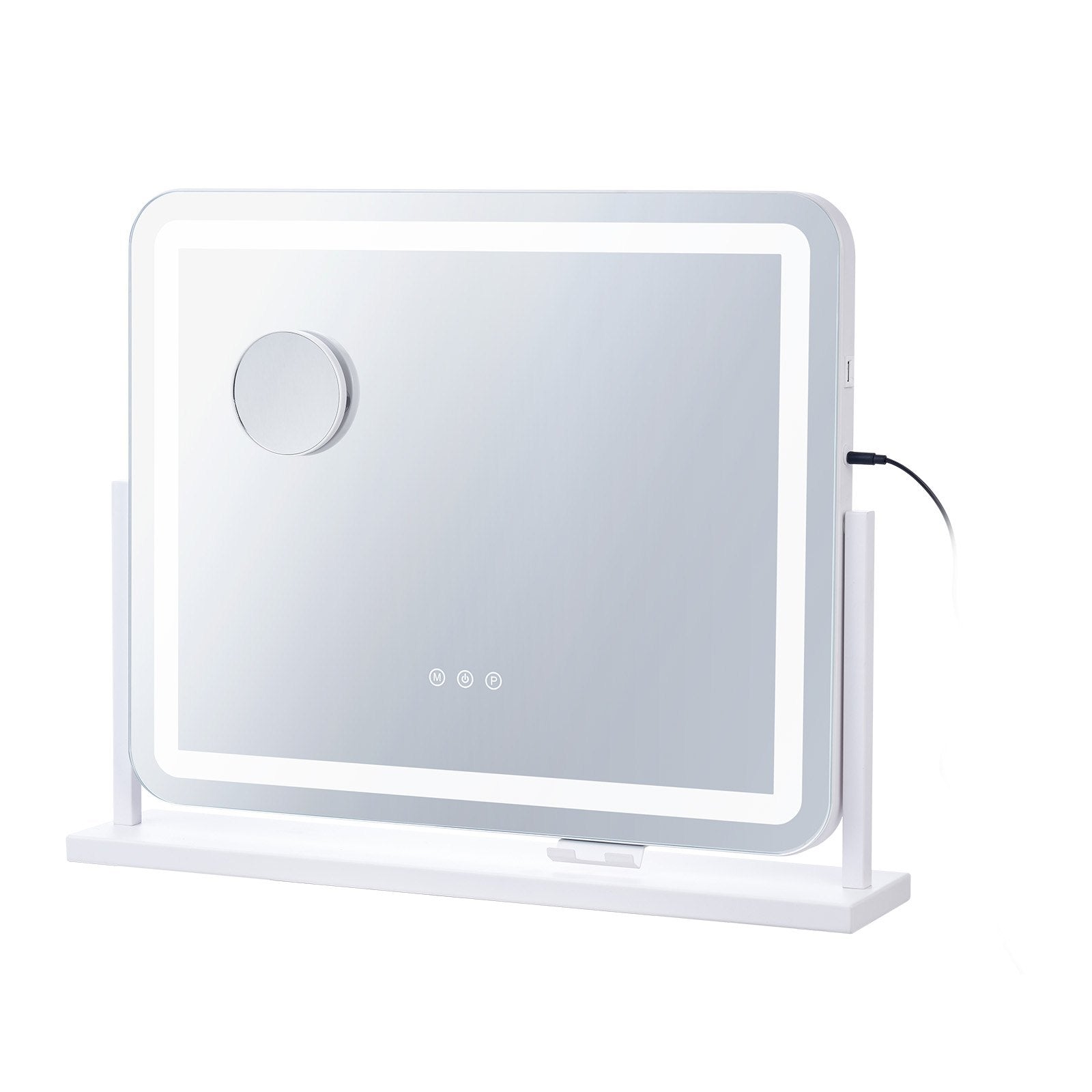 White Vanity Mirror with LED Lights, 5X Magnification, USB & Touch Control, 360° Rotation, Adjustable Brightness, 3 Color Modes