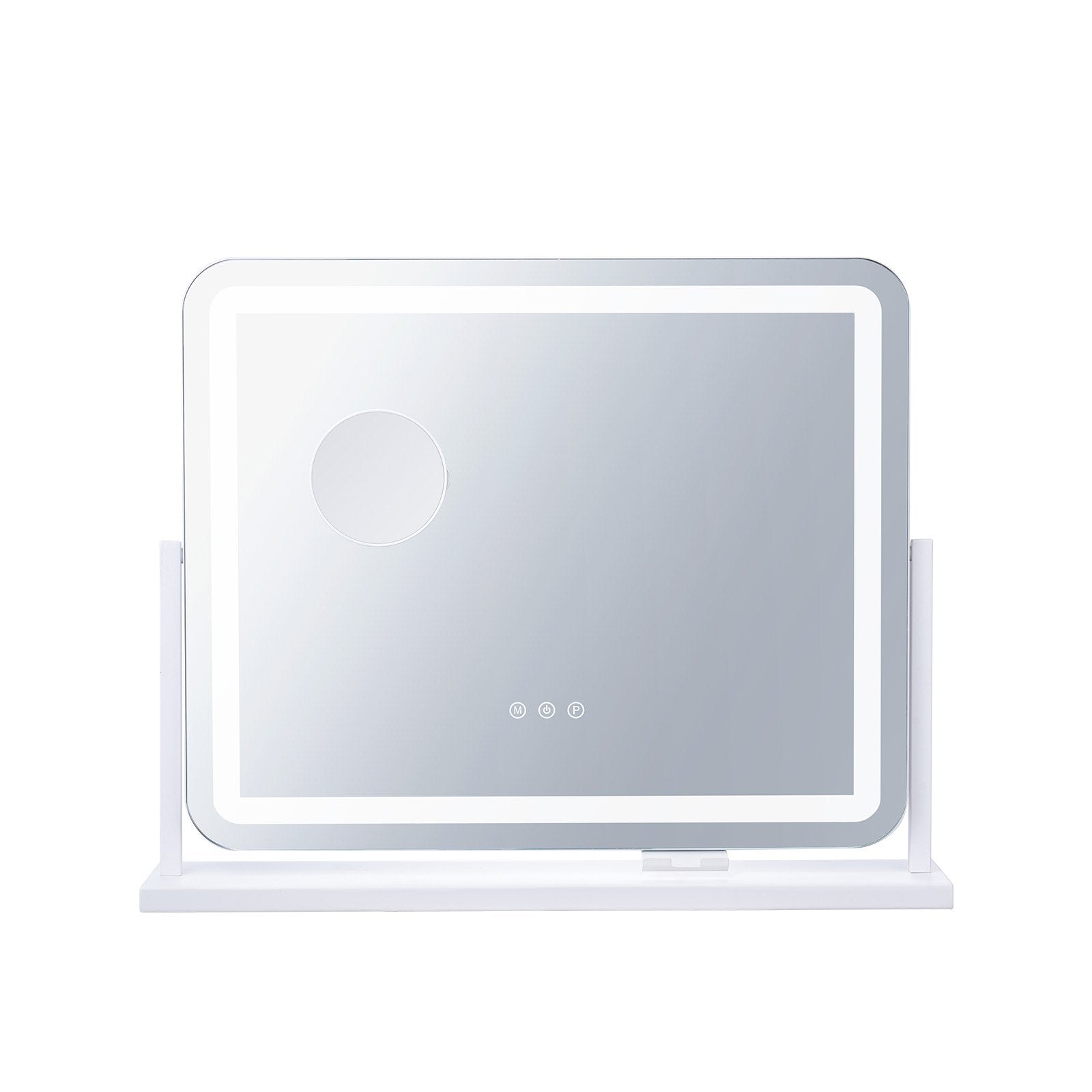 White Vanity Mirror with LED Lights, 5X Magnification, USB & Touch Control, 360° Rotation, Adjustable Brightness, 3 Color Modes