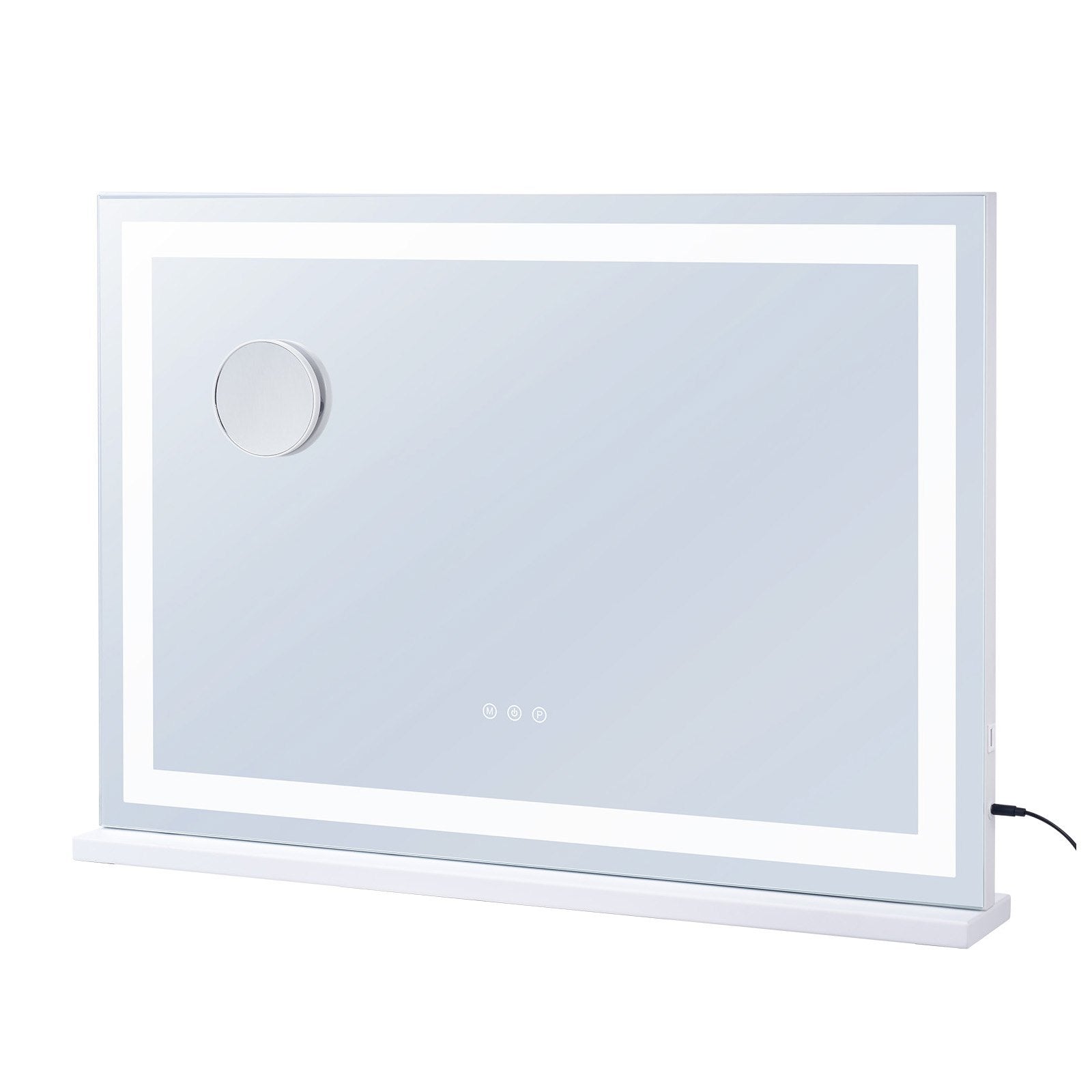 Large Vanity Mirror with LED Lights, 5X Magnification, USB Port, Smart Touch, Adjustable Color Modes, Wall-Mountable, 31.5x21.7 in, White