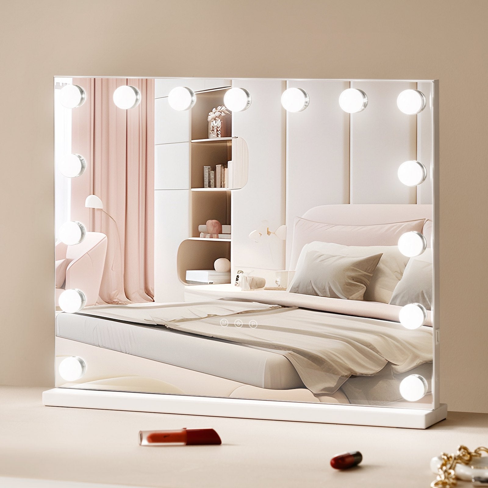 Hollywood Vanity Mirror with 15 Dimmable Bulbs & 3 Color Modes, USB Port, 5X Magnification, Smart Touch Control, Wall-Mountable, White 22.8x18.1"