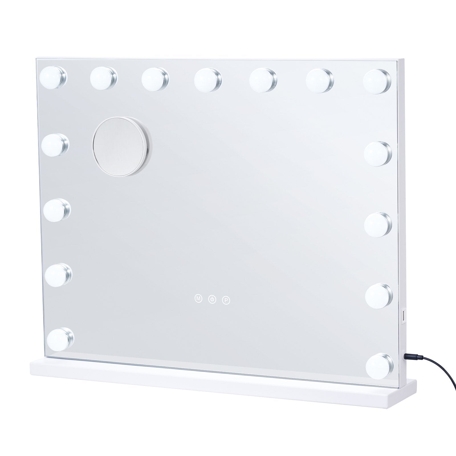 Hollywood Vanity Mirror with 15 Dimmable Bulbs & 3 Color Modes, USB Port, 5X Magnification, Smart Touch Control, Wall-Mountable, White 22.8x18.1"