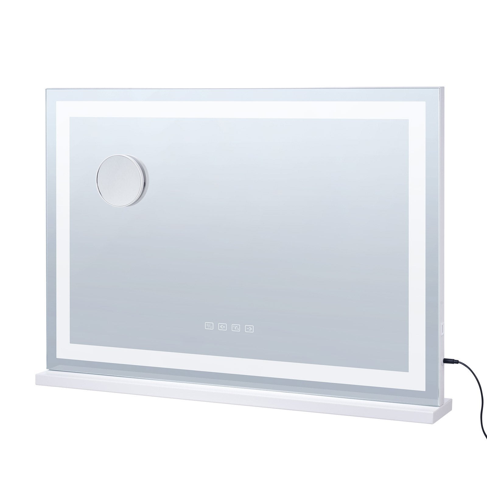 Large Vanity Mirror with Bluetooth Speaker, 3-Color LED Lighting, 5X Magnification, USB, Touch Control, Wall-Mount, 31.5x21.7in, White