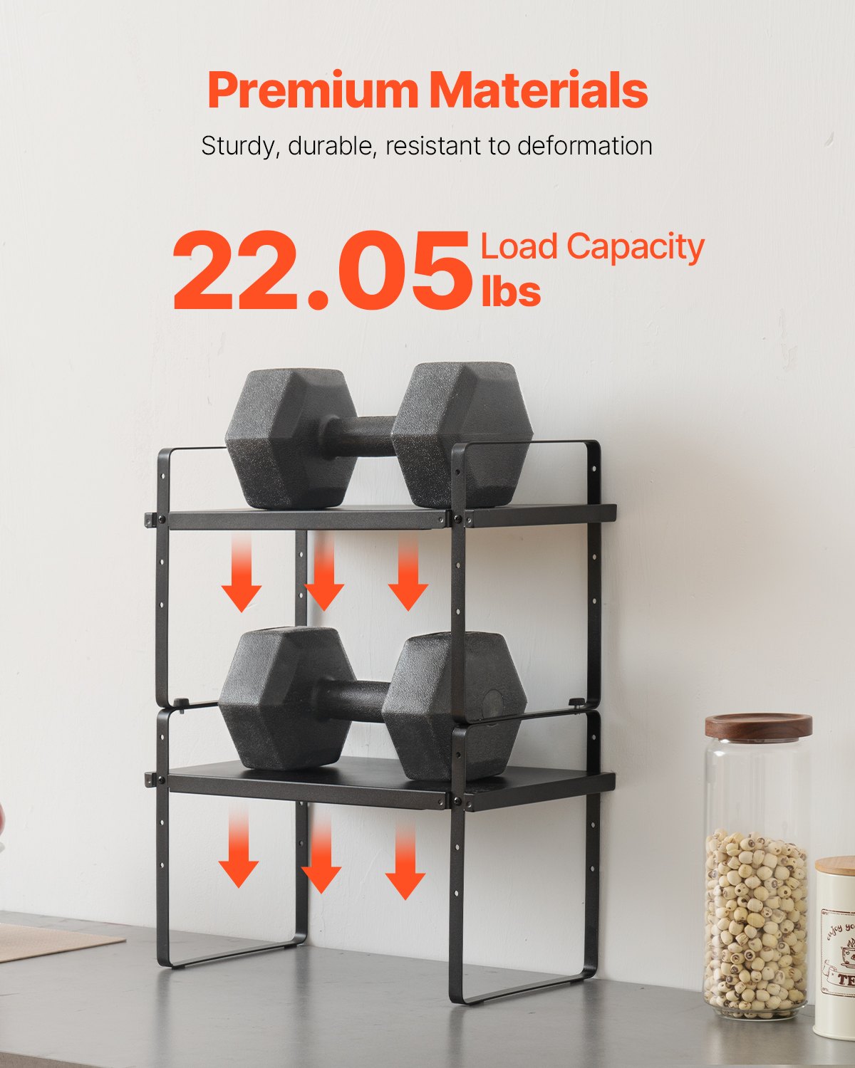 Adjustable 2-Tier Kitchen Cabinet Shelf Organizer, Expandable Stackable Pantry Storage & Countertop Risers for Home & Office, Black