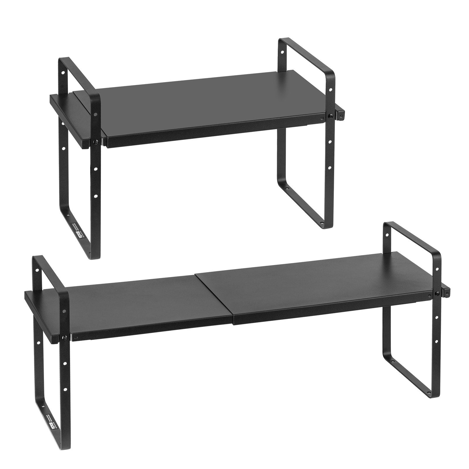 Adjustable 2-Tier Kitchen Cabinet Shelf Organizer, Expandable Stackable Pantry Storage & Countertop Risers for Home & Office, Black