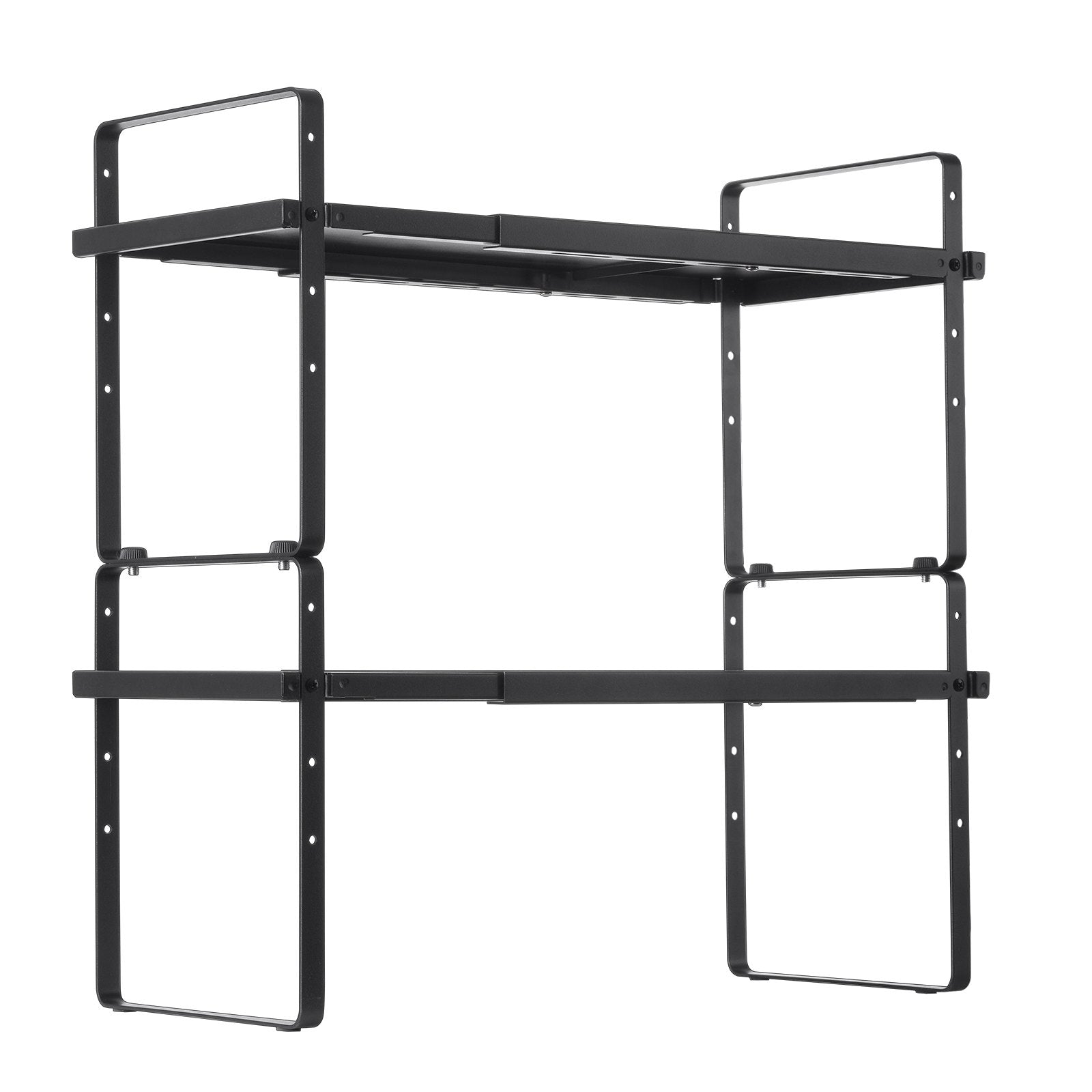 Adjustable 2-Tier Kitchen Cabinet Shelf Organizer, Expandable Stackable Pantry Storage & Countertop Risers for Home & Office, Black