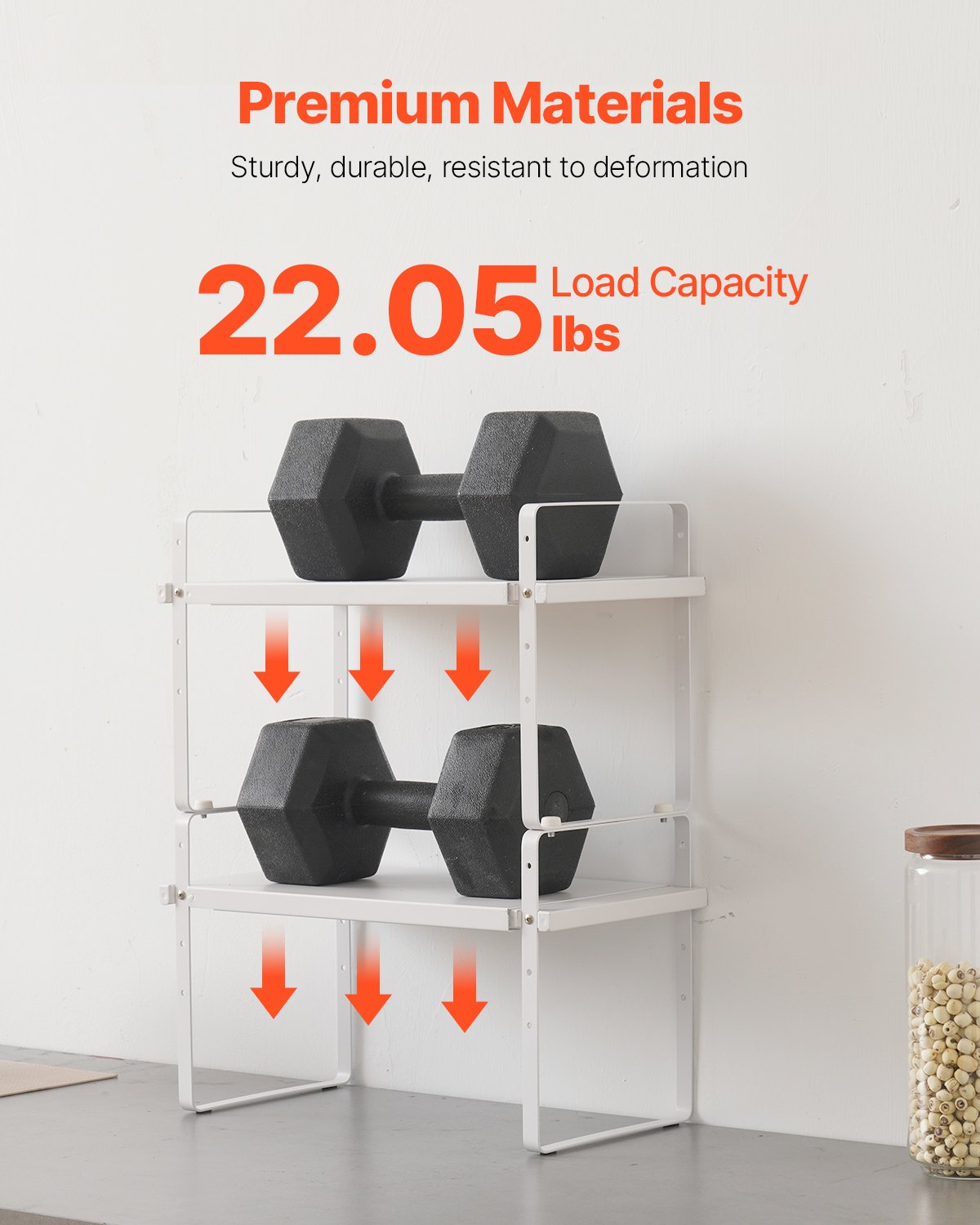 Adjustable & Expandable 2-Tier Kitchen Cabinet Shelf Organizer - Stackable Countertop & Pantry Storage Risers for Home & Office, White