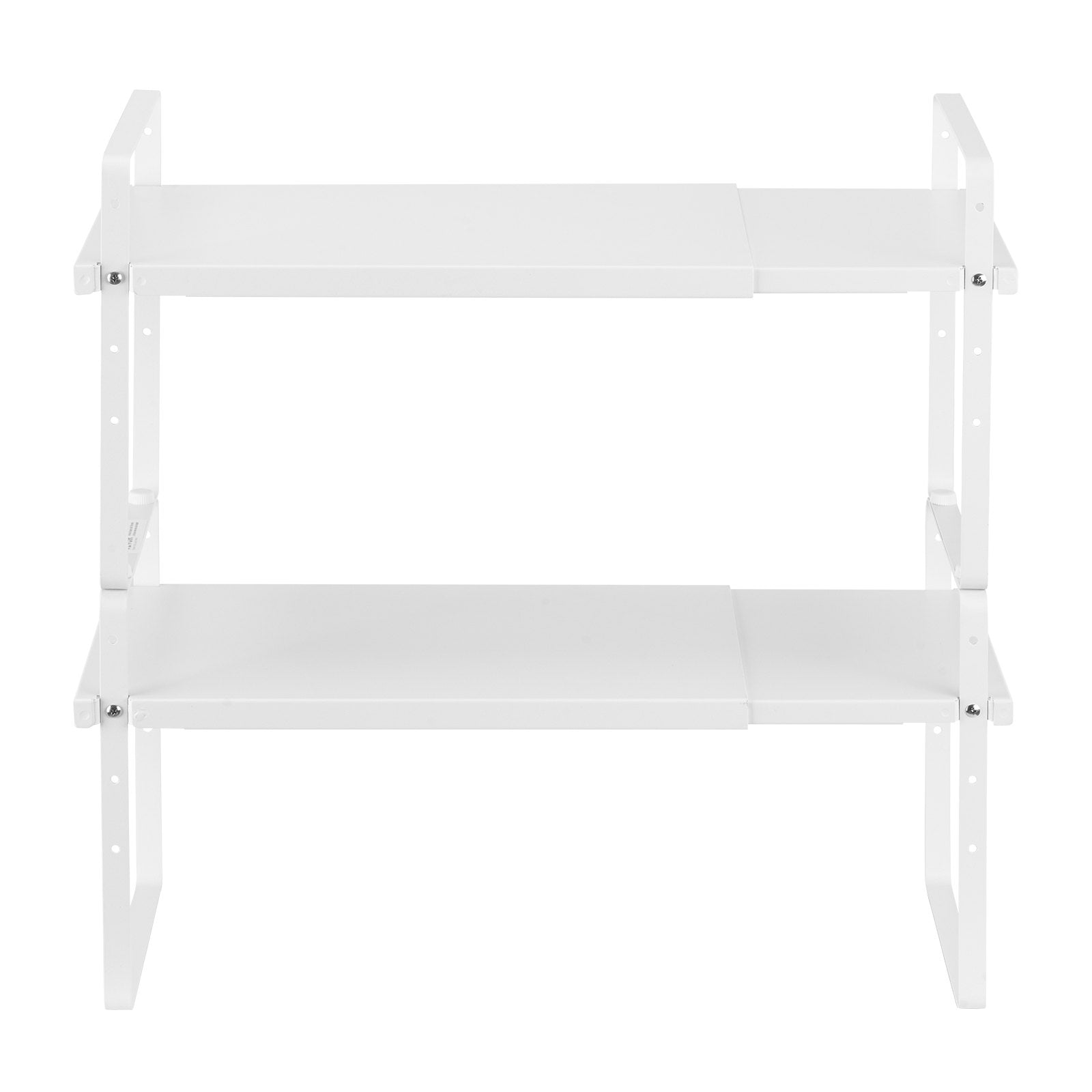 Adjustable & Expandable 2-Tier Kitchen Cabinet Shelf Organizer - Stackable Countertop & Pantry Storage Risers for Home & Office, White