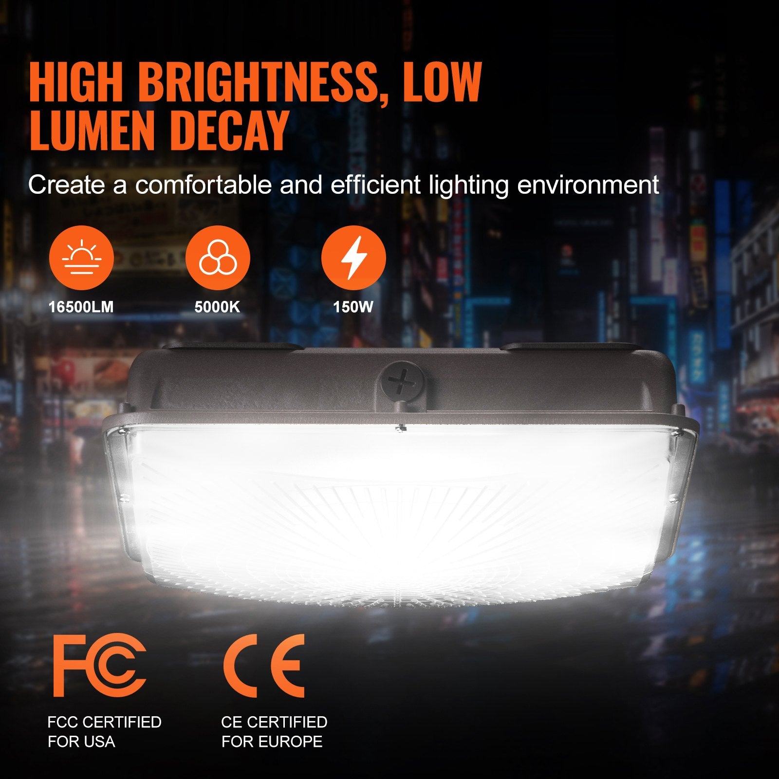 4 Pack 150W LED Canopy Lights, 16500LM 5000K Daylight, IP65 Waterproof, Surface Mount for Gas Stations, Warehouses, Garages, Streets, Shops