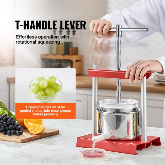 Manual Fruit Wine Press with Dual Stainless Steel Barrels, 2L Capacity - Ideal for Cider, Apple, Grape, Vegetable Juicing, and Oil Extraction
