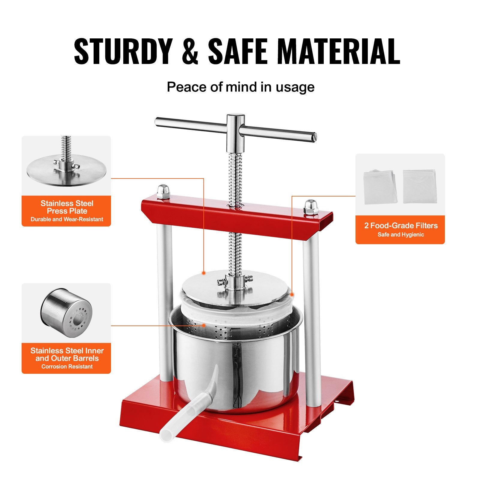 Manual Fruit Wine Press with Dual Stainless Steel Barrels, 0.88 Gallon Capacity for Juicing Cider, Apples, Grapes, Vegetables & More at Home or Outdoors