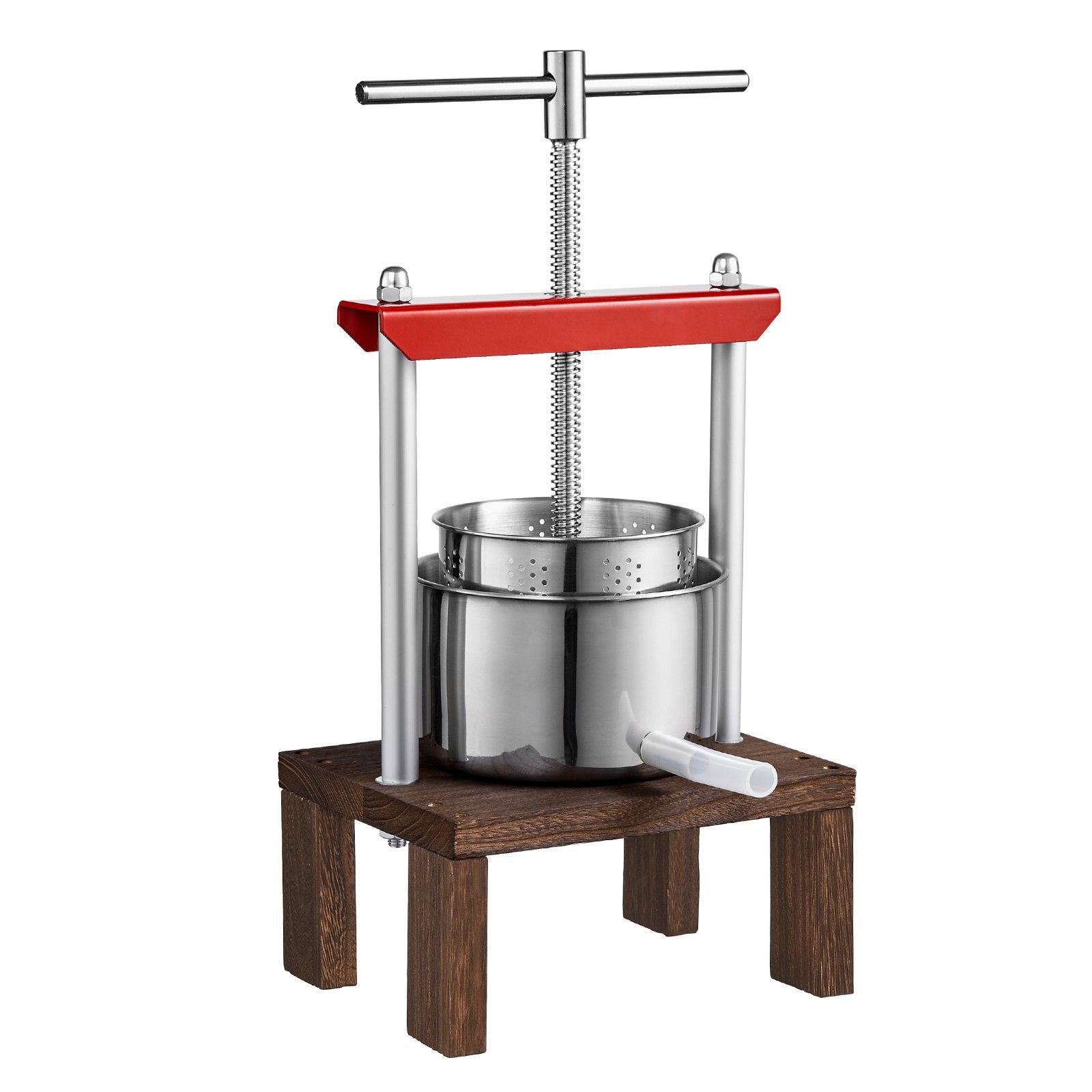 Compact 2L Fruit Wine Press with Dual Stainless Steel Barrels - Manual Juice Maker for Apples, Grapes, and More with T-Handle and Stable Base