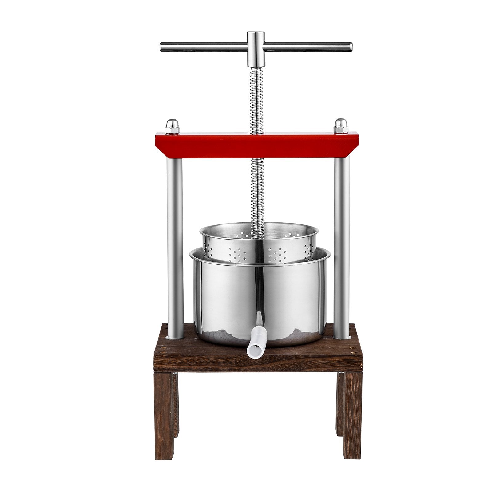 Compact 2L Fruit Wine Press with Dual Stainless Steel Barrels - Manual Juice Maker for Apples, Grapes, and More with T-Handle and Stable Base