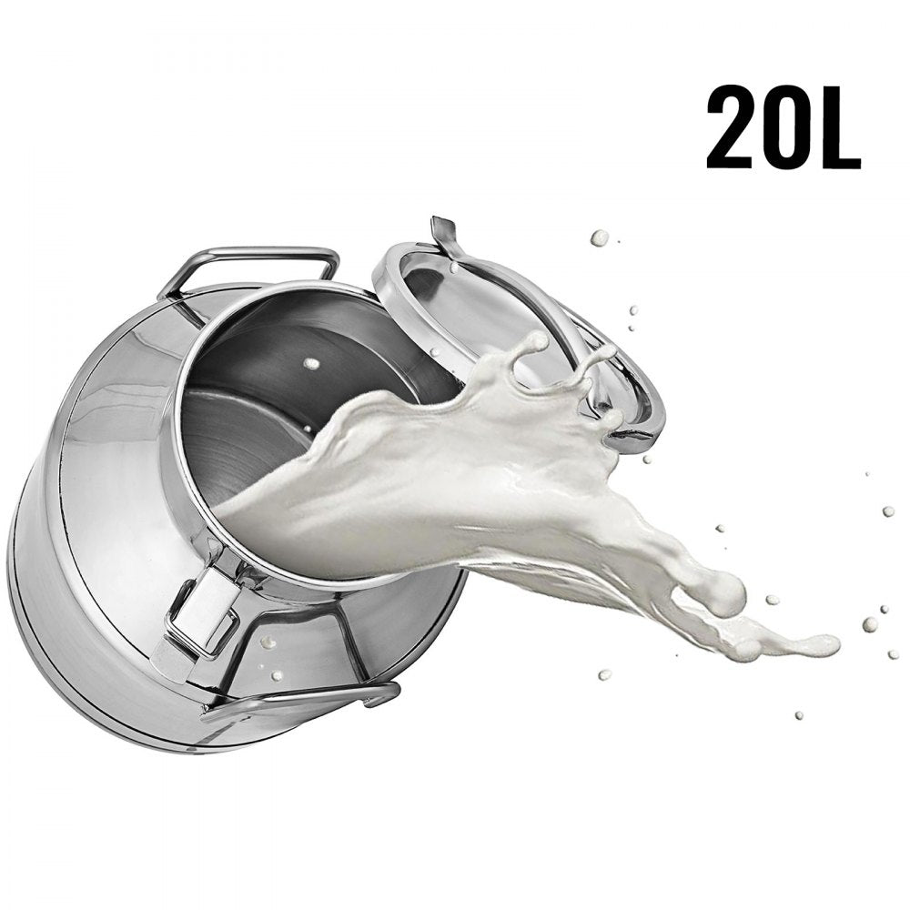 Heavy Duty 20 Liter Stainless Steel Milk Can with Sealed Lid for Versatile Use as Milk Bucket, Wine Pail, or Tote Jug