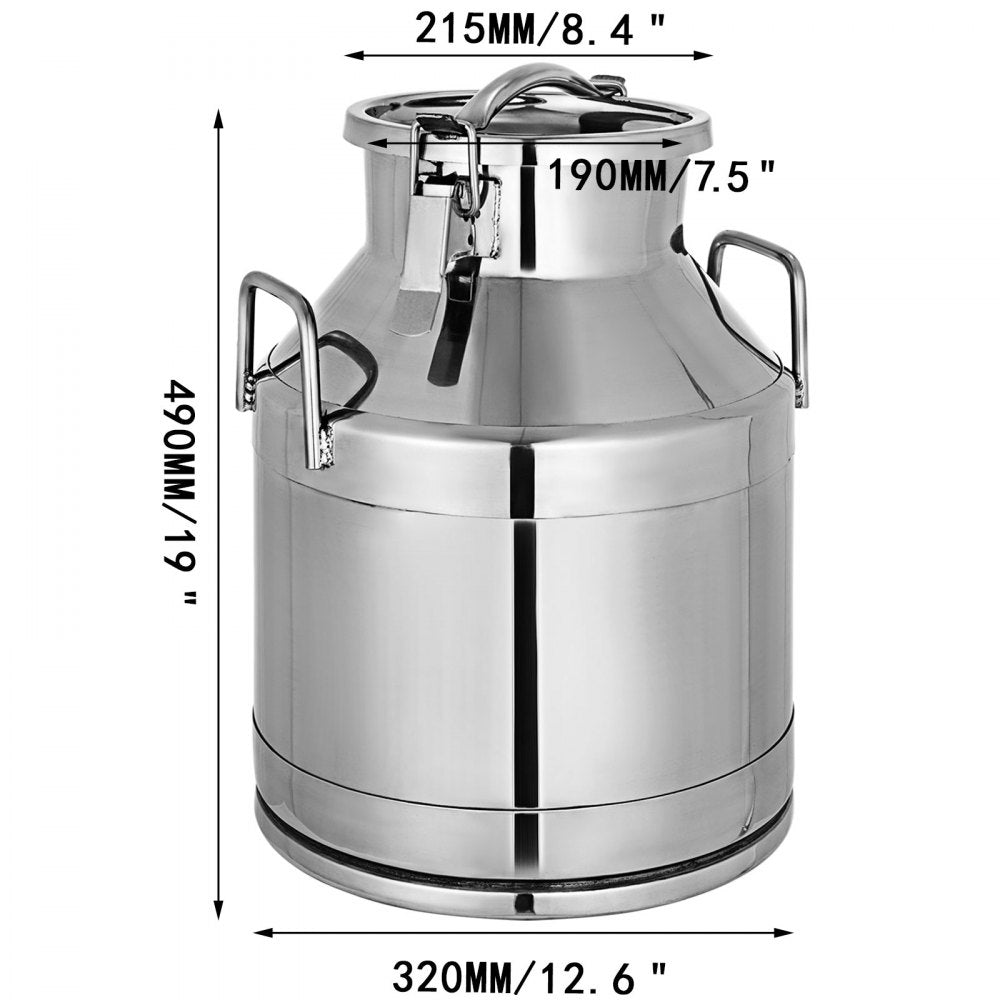Heavy Duty 20 Liter Stainless Steel Milk Can with Sealed Lid for Versatile Use as Milk Bucket, Wine Pail, or Tote Jug