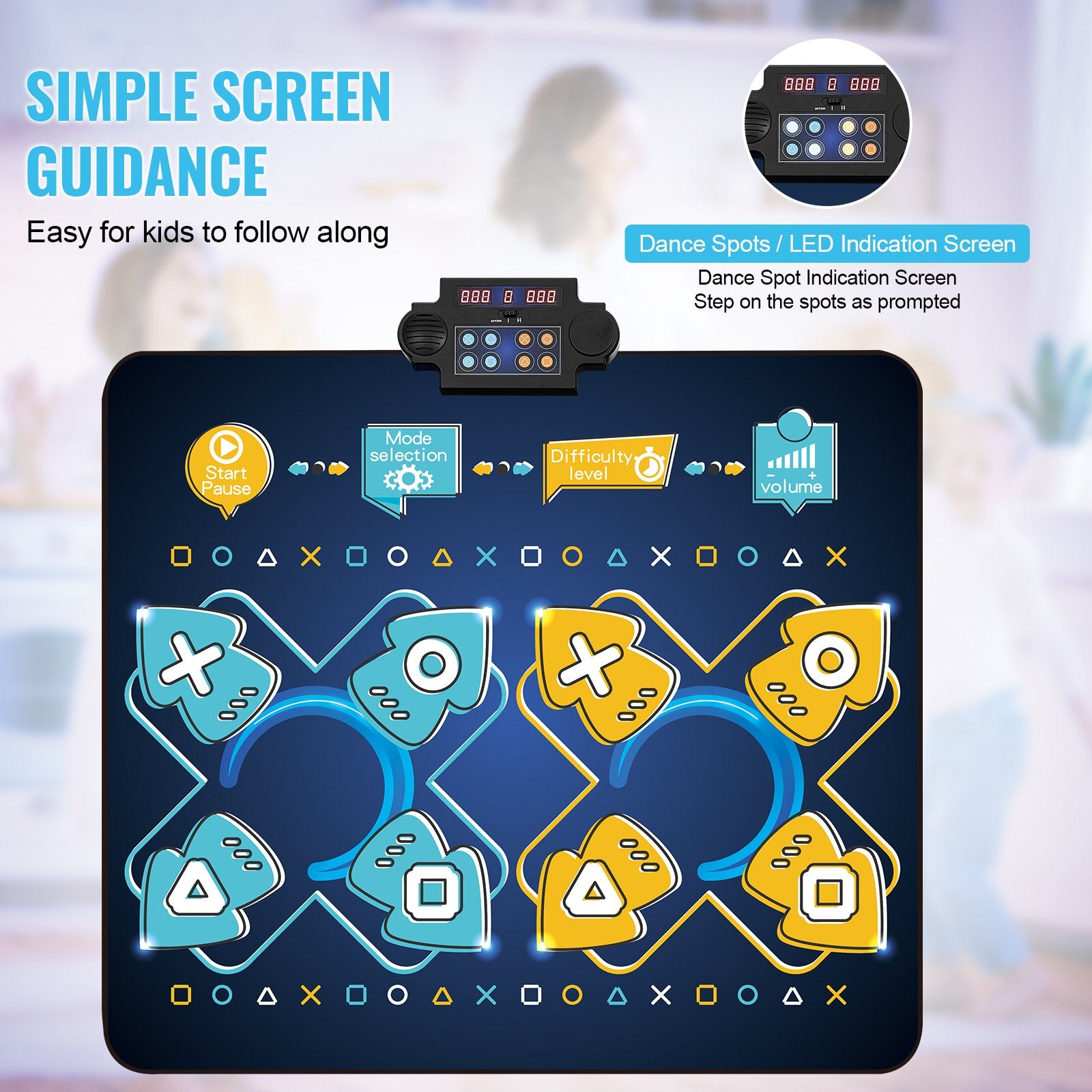 Interactive Dance Mat for Kids - 8-Button Rhythm Step Play Pad with Music, Adjustable Volume, and Multiplayer Modes, Perfect Gift for 3+ Year Old Girls