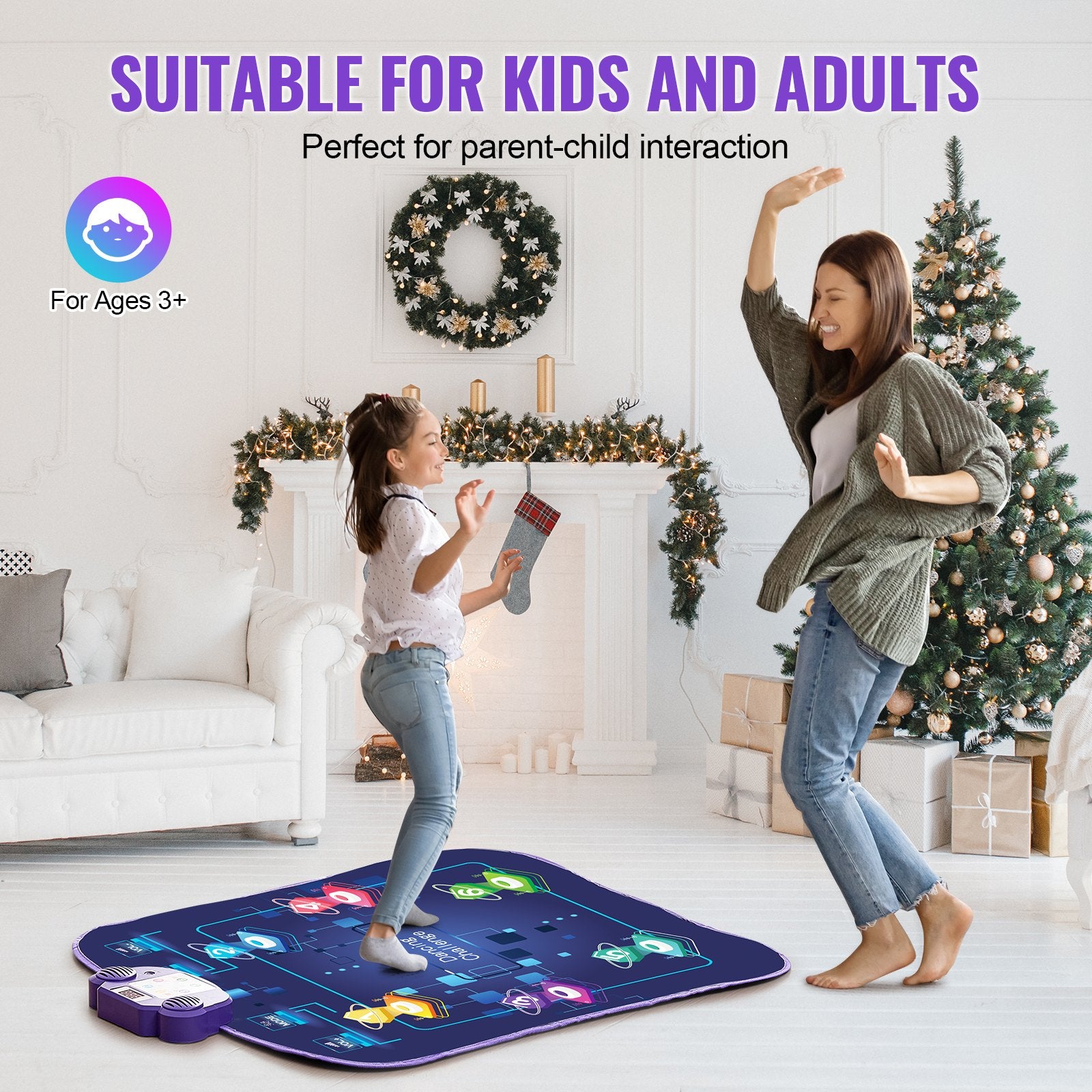 Dance Mat for Kids 3+, 6-Button Rhythm Step Pad with Bluetooth, LED Lights, Adjustable Volume, 5 Game Modes & Built-in Music