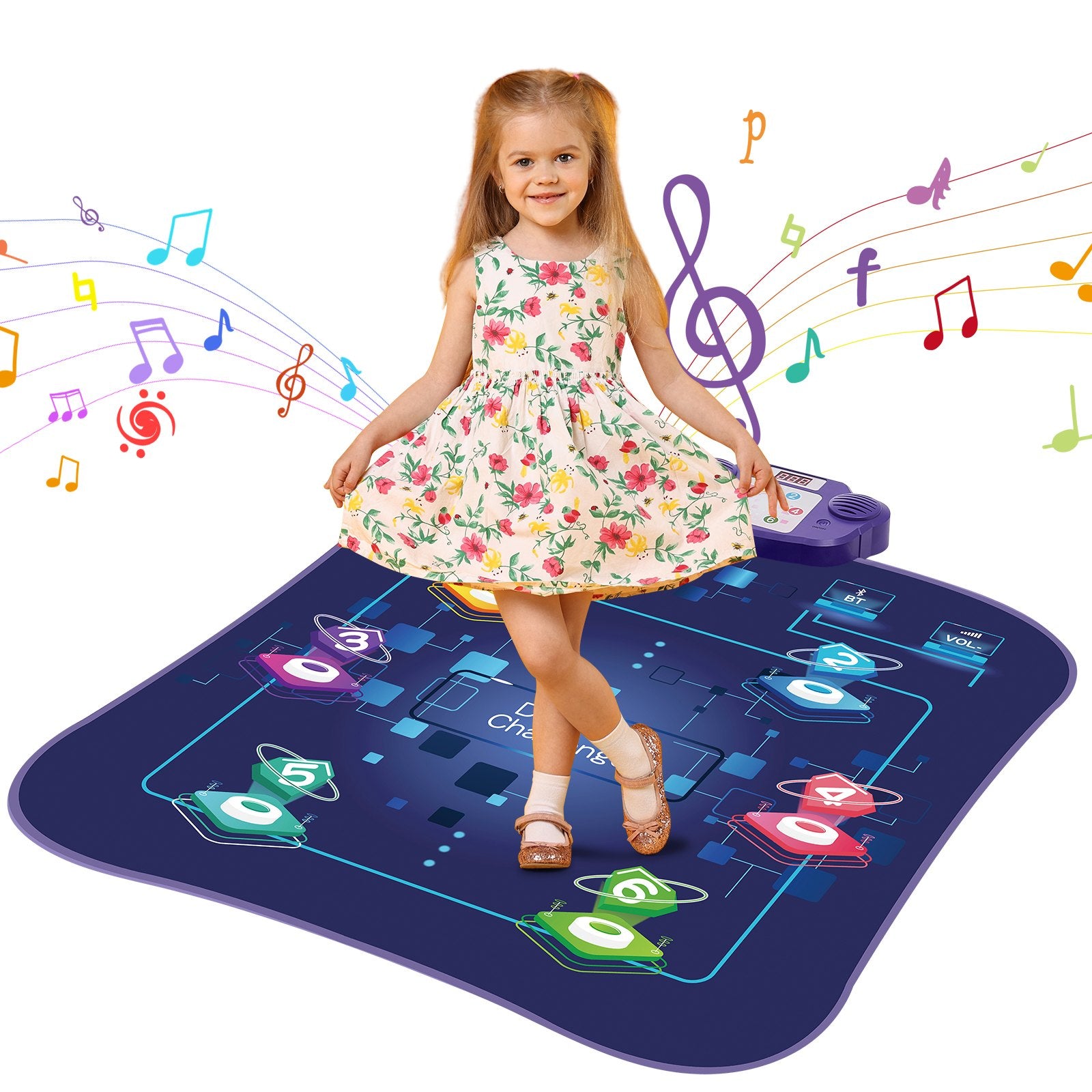 Dance Mat for Kids 3+, 6-Button Rhythm Step Pad with Bluetooth, LED Lights, Adjustable Volume, 5 Game Modes & Built-in Music
