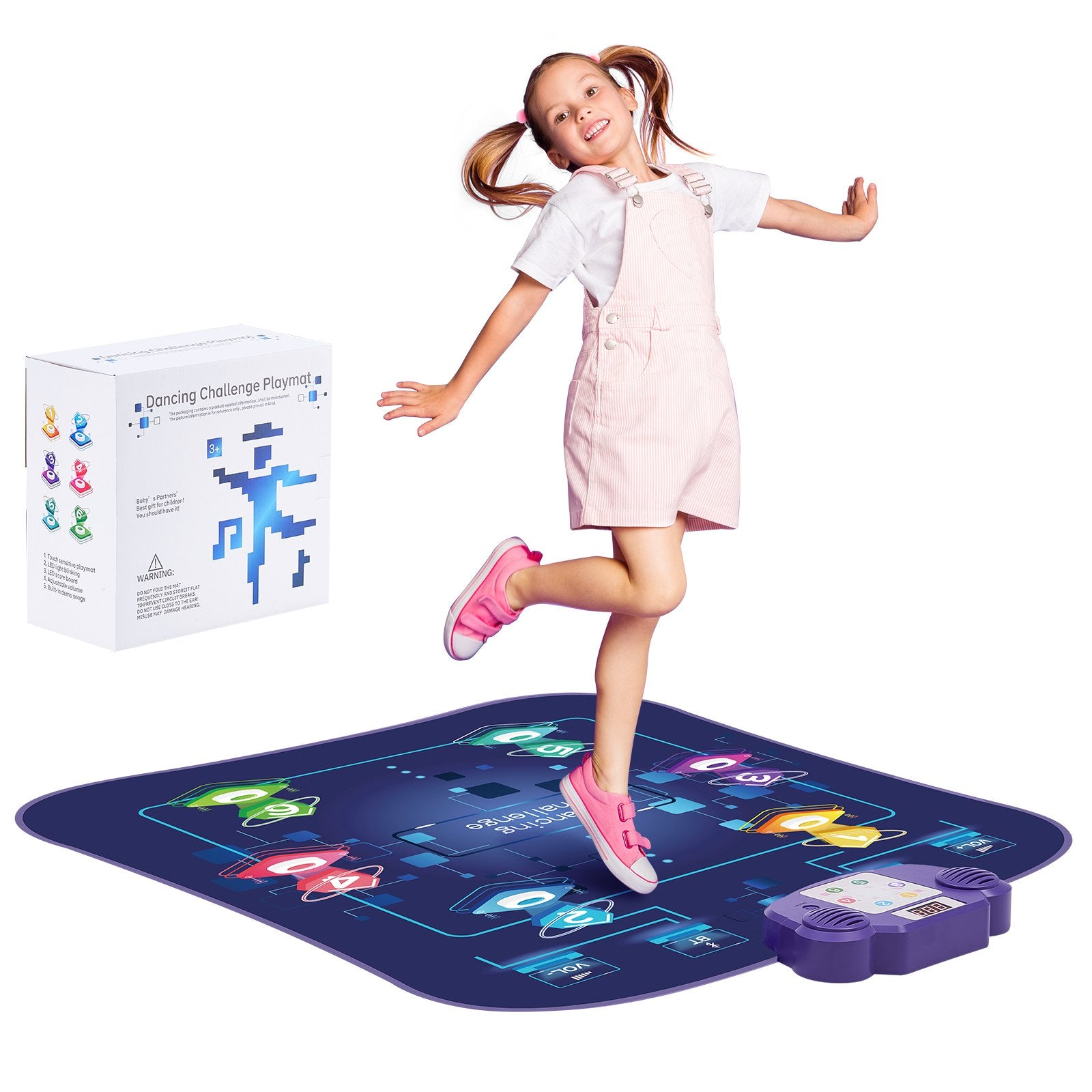 Dance Mat for Kids 3+, 6-Button Rhythm Step Pad with Bluetooth, LED Lights, Adjustable Volume, 5 Game Modes & Built-in Music