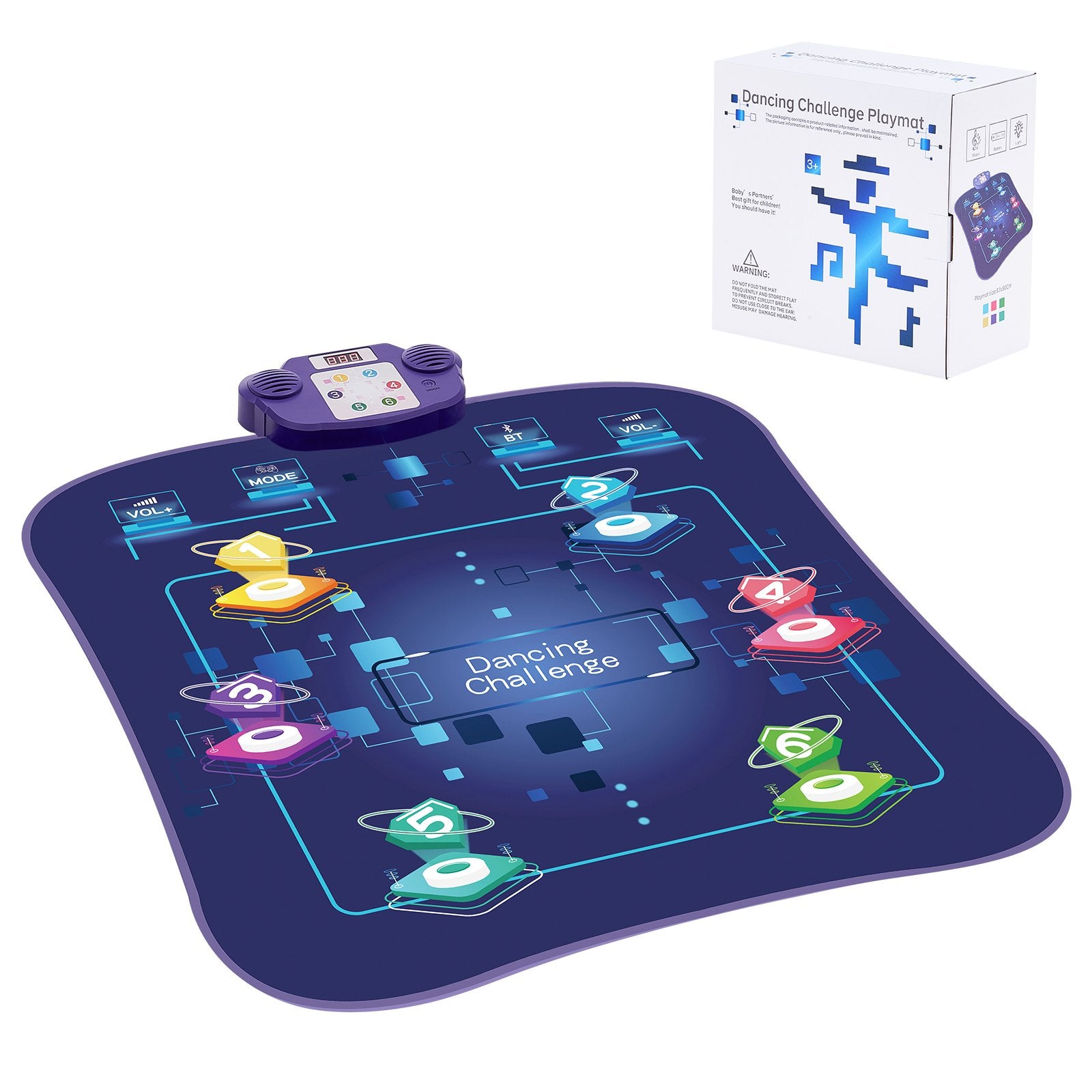 Dance Mat for Kids 3+, 6-Button Rhythm Step Pad with Bluetooth, LED Lights, Adjustable Volume, 5 Game Modes & Built-in Music