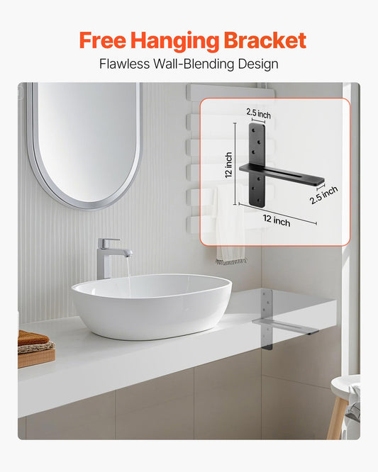 Heavy Duty T Shelf Brackets, 2 Pcs, 200 lbs Capacity, 12" Floating Countertop Support, Solid Steel with Screws for Easy Installation