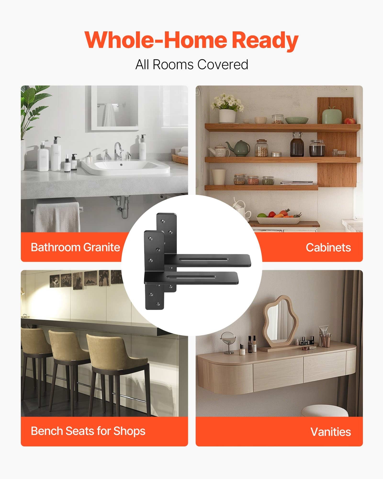 Heavy Duty T Shelf Brackets, 2 Pcs, 200 lbs Capacity, 12" Floating Countertop Support, Solid Steel with Screws for Easy Installation