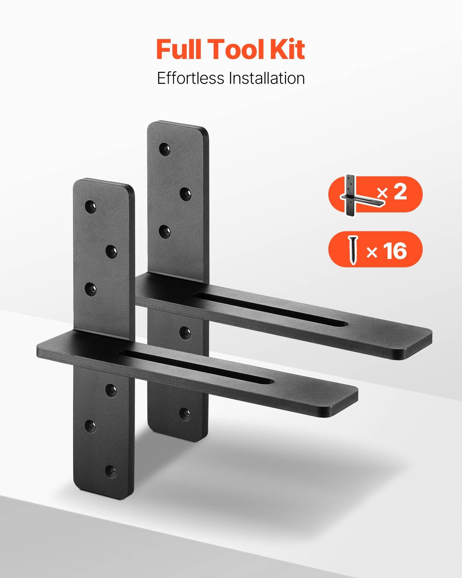 Heavy Duty T Shelf Brackets, 2 Pcs, 200 lbs Capacity, 12" Floating Countertop Support, Solid Steel with Screws for Easy Installation