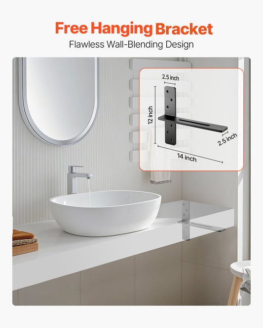 Heavy Duty T-Shelf Brackets, 2 Pack, 200 lbs Capacity, 14" Steel Support for Floating Shelves & Countertops, Easy Install, Durable Hardware