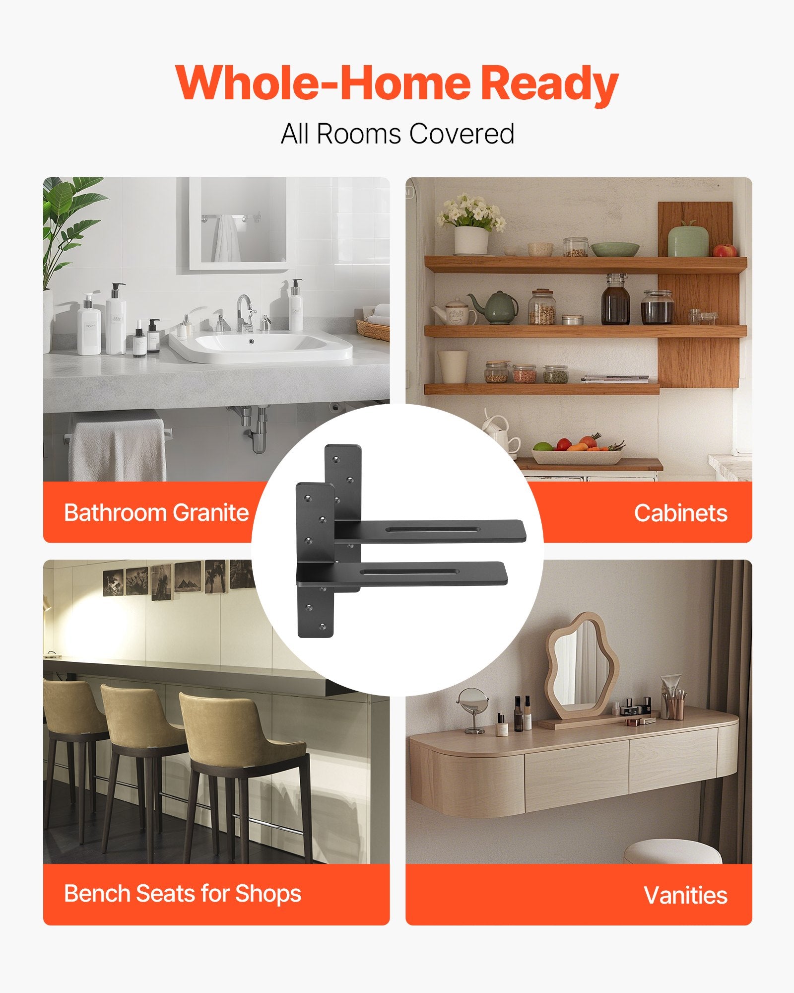 Heavy Duty T-Shelf Brackets, 2 Pack, 200 lbs Capacity, 14" Steel Support for Floating Shelves & Countertops, Easy Install, Durable Hardware