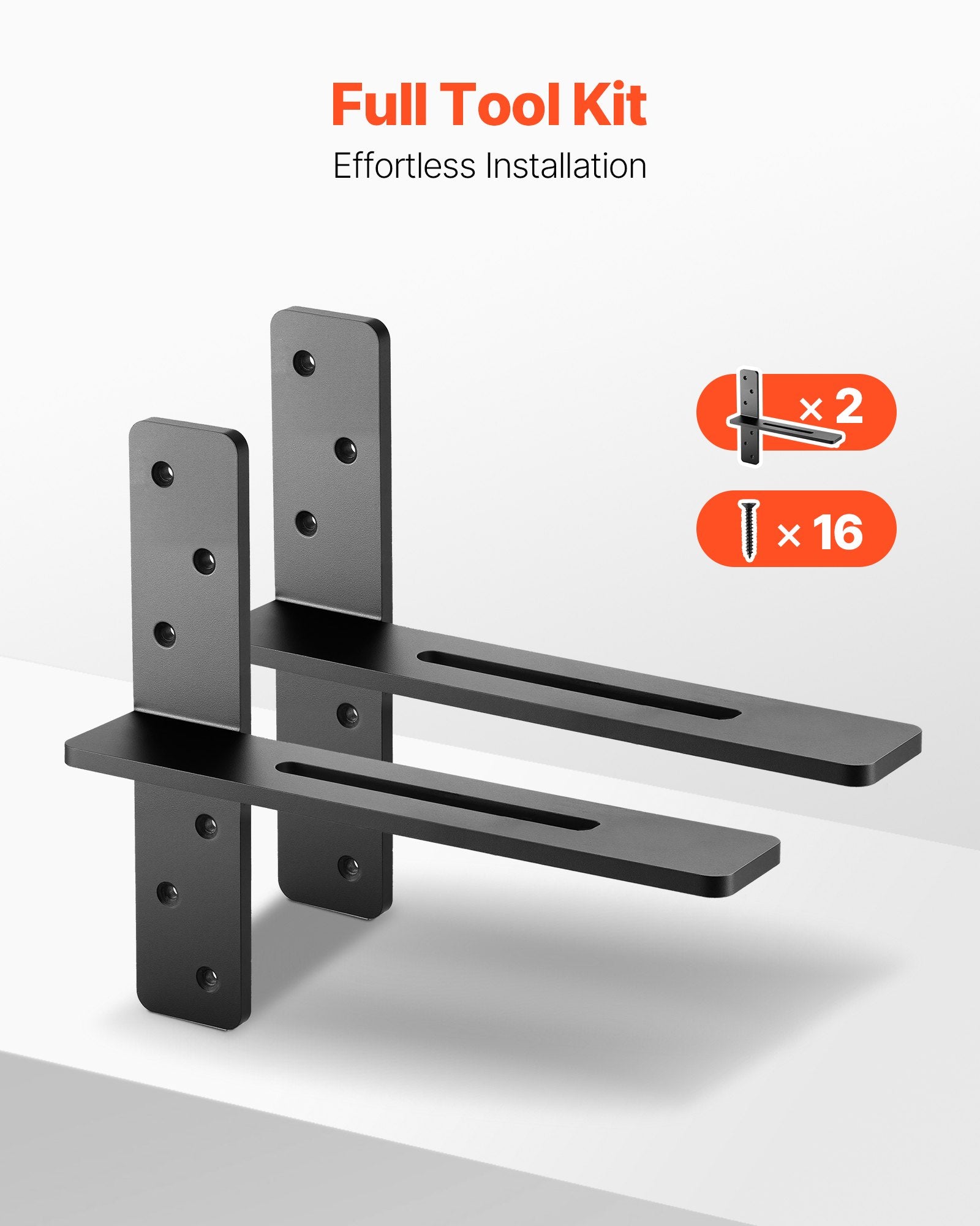 Heavy Duty T-Shelf Brackets, 2 Pack, 200 lbs Capacity, 14" Steel Support for Floating Shelves & Countertops, Easy Install, Durable Hardware