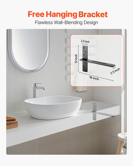 Heavy Duty T Shelf Brackets, 2 Pcs, 200 lbs Capacity, Solid Steel for Floating Shelves & Countertops, Easy Install, 16x2.89x12 in, Includes Screws