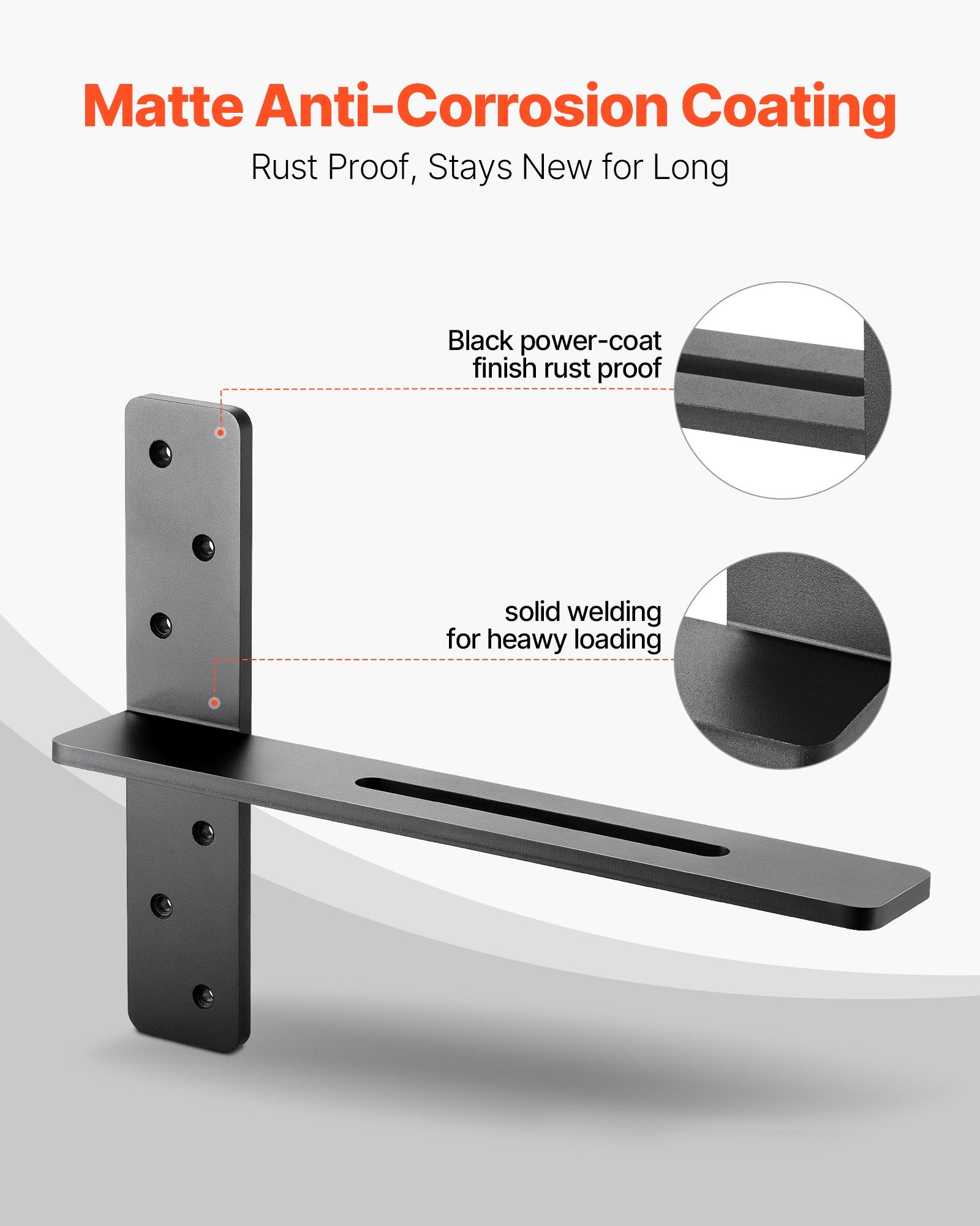 Heavy Duty T Shelf Brackets, 2 Pcs, 200 lbs Capacity, Solid Steel for Floating Shelves & Countertops, Easy Install, 16x2.89x12 in, Includes Screws
