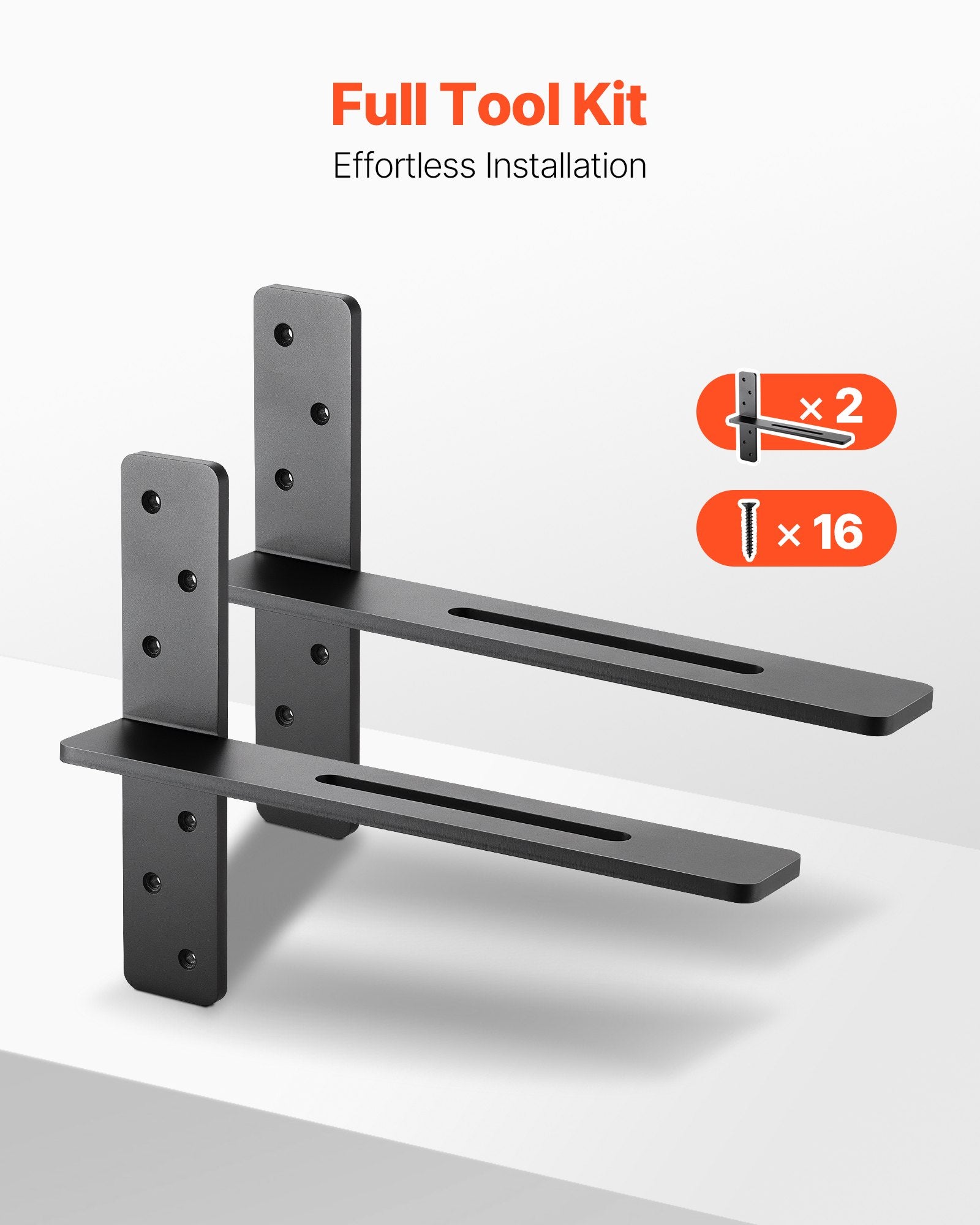 Heavy Duty T Shelf Brackets, 2 Pcs, 200 lbs Capacity, Solid Steel for Floating Shelves & Countertops, Easy Install, 16x2.89x12 in, Includes Screws