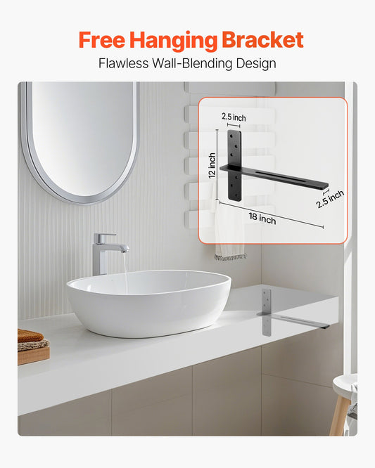 Heavy Duty T Shelf Brackets Pair, 200 lbs Capacity, Solid Steel for Shelves & Countertop Support, 18x12 in, Floating Hardware with Screws