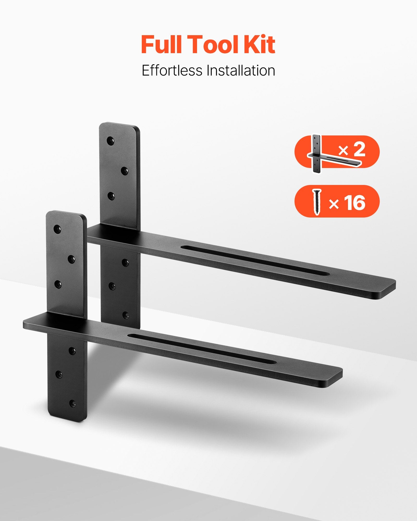 Heavy Duty T Shelf Brackets Pair, 200 lbs Capacity, Solid Steel for Shelves & Countertop Support, 18x12 in, Floating Hardware with Screws