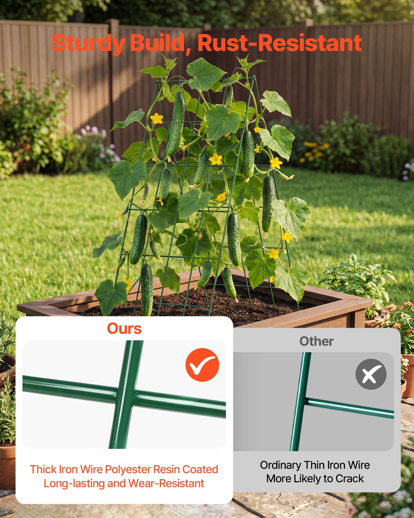 4-Pack A-Frame Cucumber Trellis for Raised Beds - Rustproof Metal Plant Support for Vines, Peas, Beans, Zucchini, Tomatoes, Flowers - Easy Assembly & Storage (38.98 x 15.75 in)
