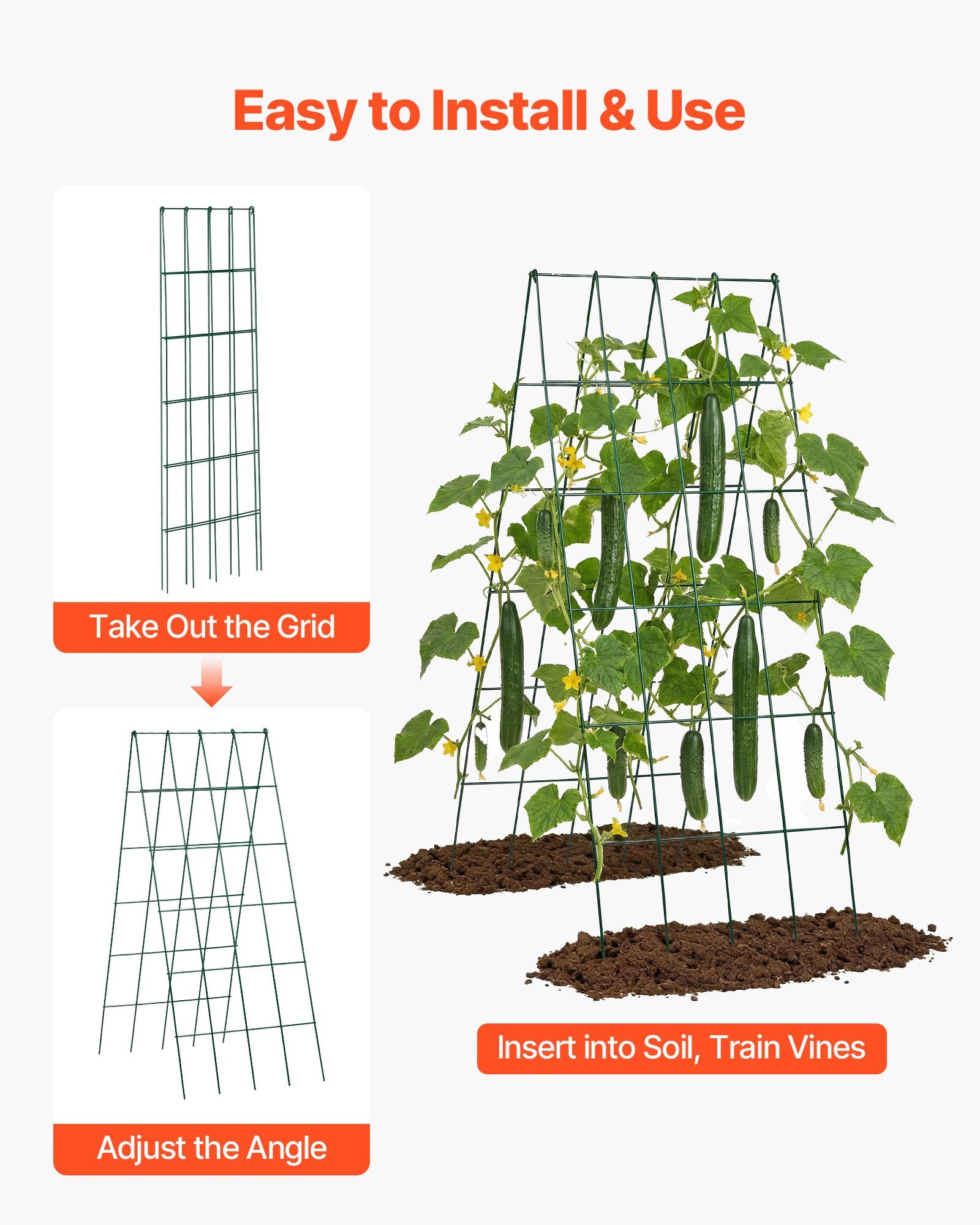 4-Pack A-Frame Cucumber Trellis for Raised Beds - Rustproof Metal Plant Support for Vines, Peas, Beans, Zucchini, Tomatoes, Flowers - Easy Assembly & Storage (38.98 x 15.75 in)