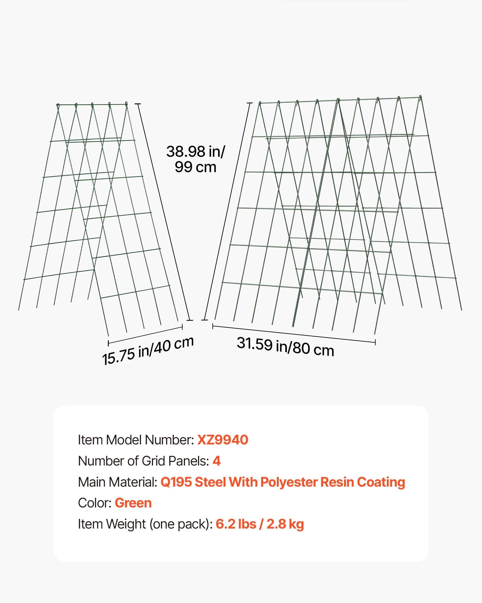 4-Pack A-Frame Cucumber Trellis for Raised Beds - Rustproof Metal Plant Support for Vines, Peas, Beans, Zucchini, Tomatoes, Flowers - Easy Assembly & Storage (38.98 x 15.75 in)